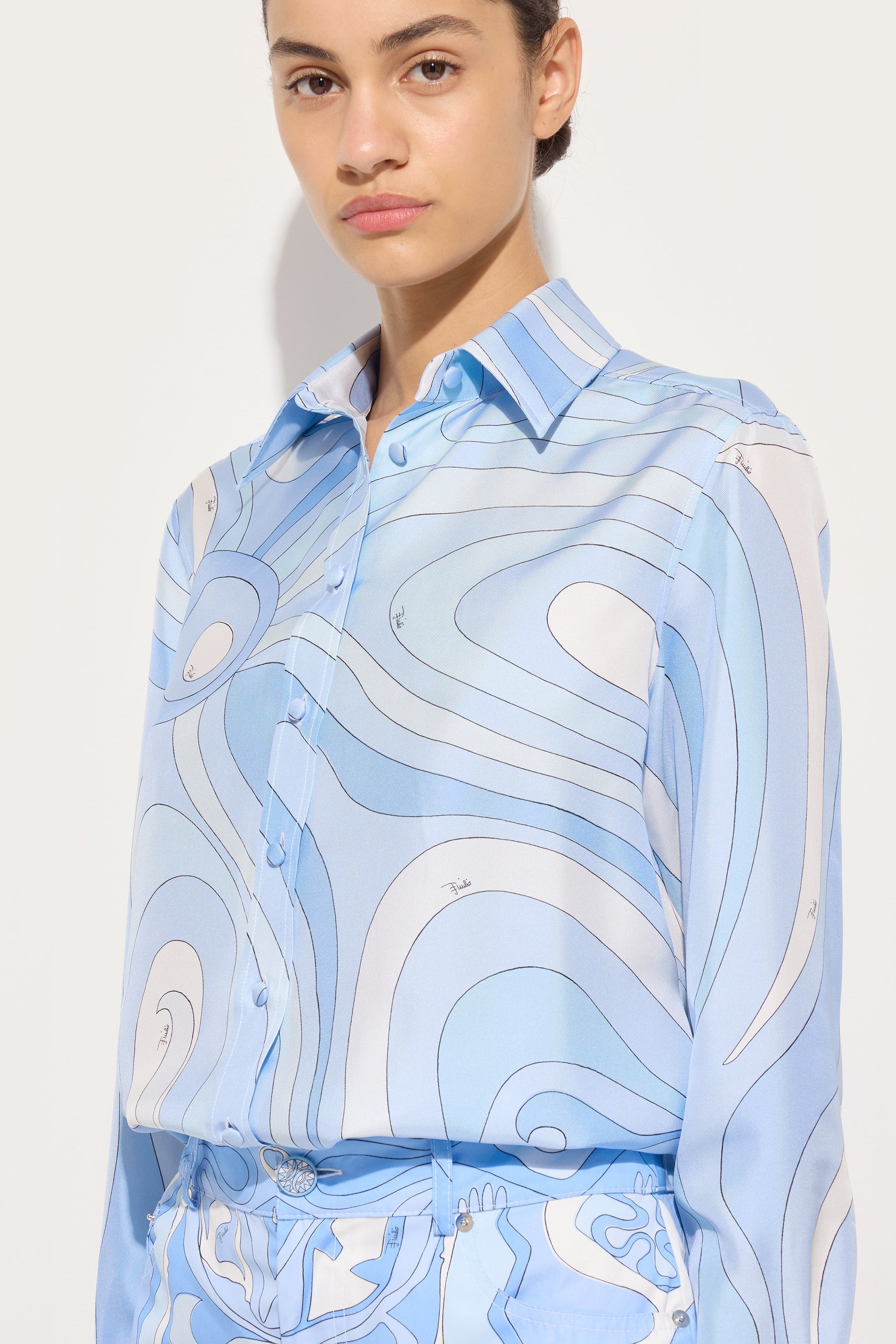 Emilio Pucci Marmo chemise soie bleu clair 38