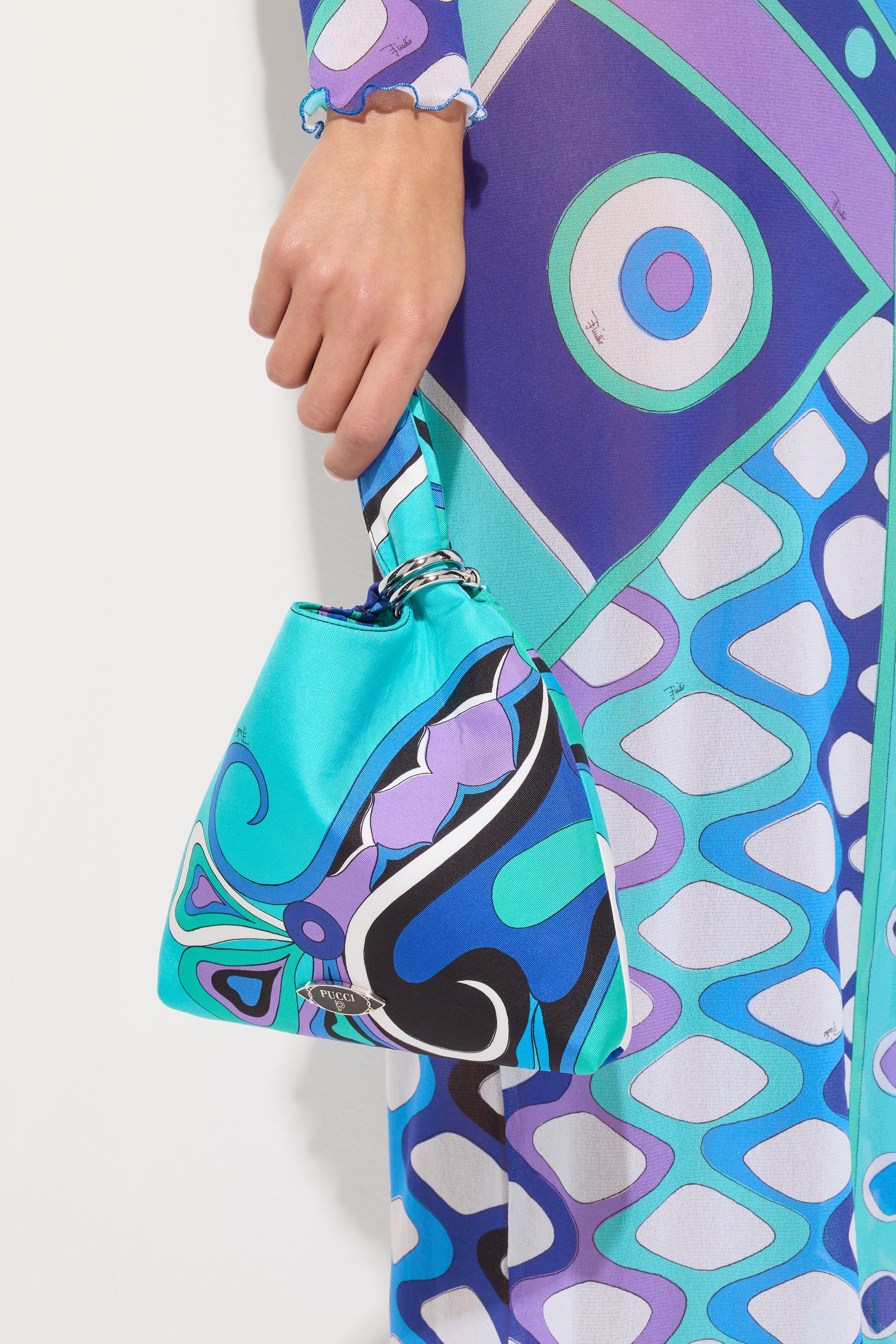 Emilio Pucci Borsa Emilio Pochette Soie Turquoise Bleu OS