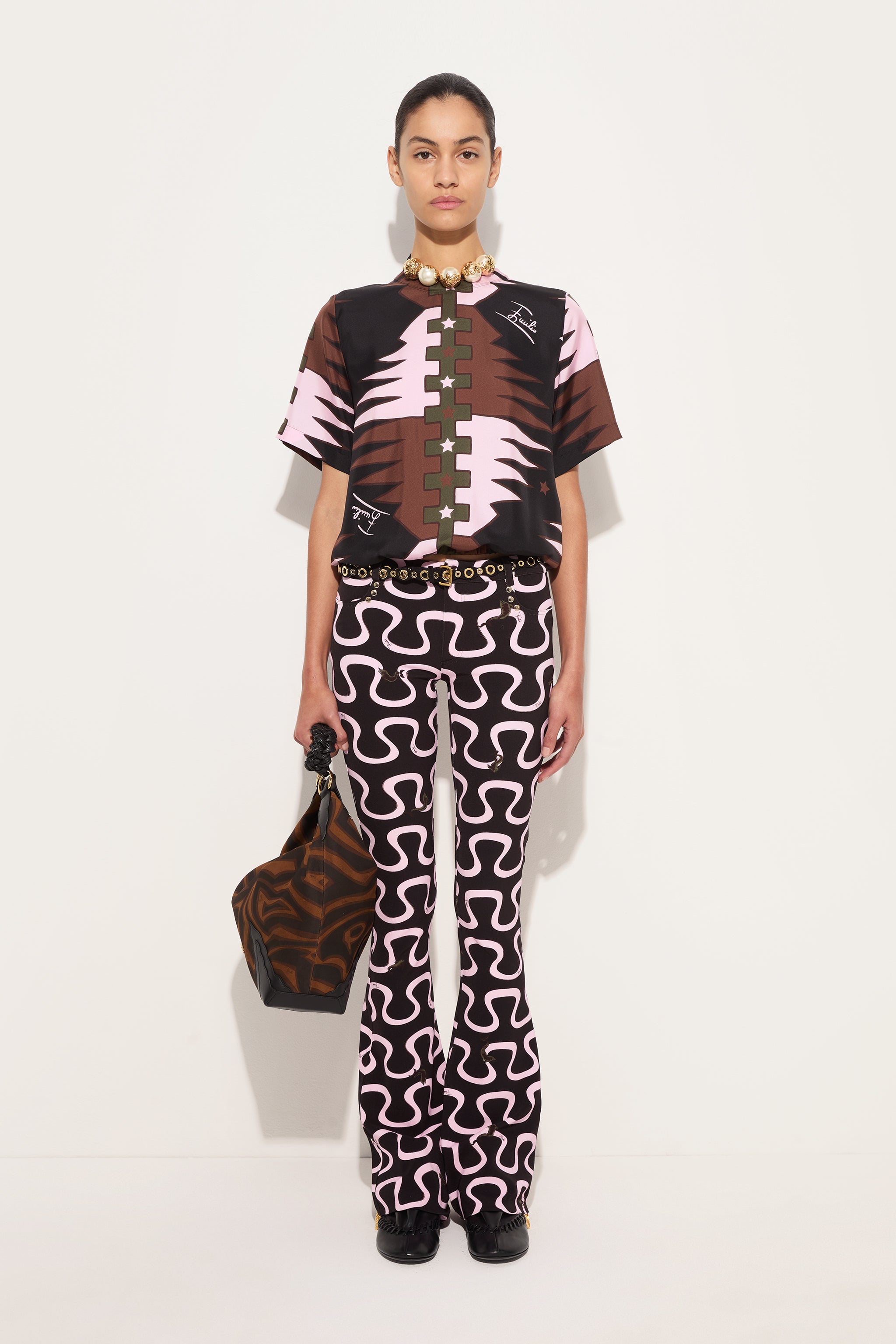 Emilio Pucci Valdimontone Top en soie kaki rose 38