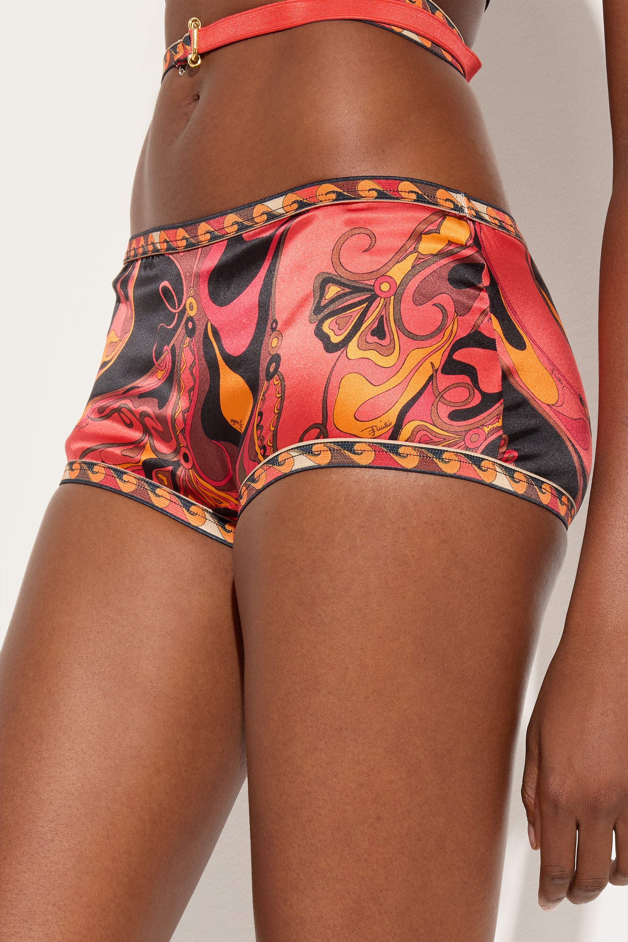 Emilio Pucci Boxer Orchidee satin soie orange/noir XS