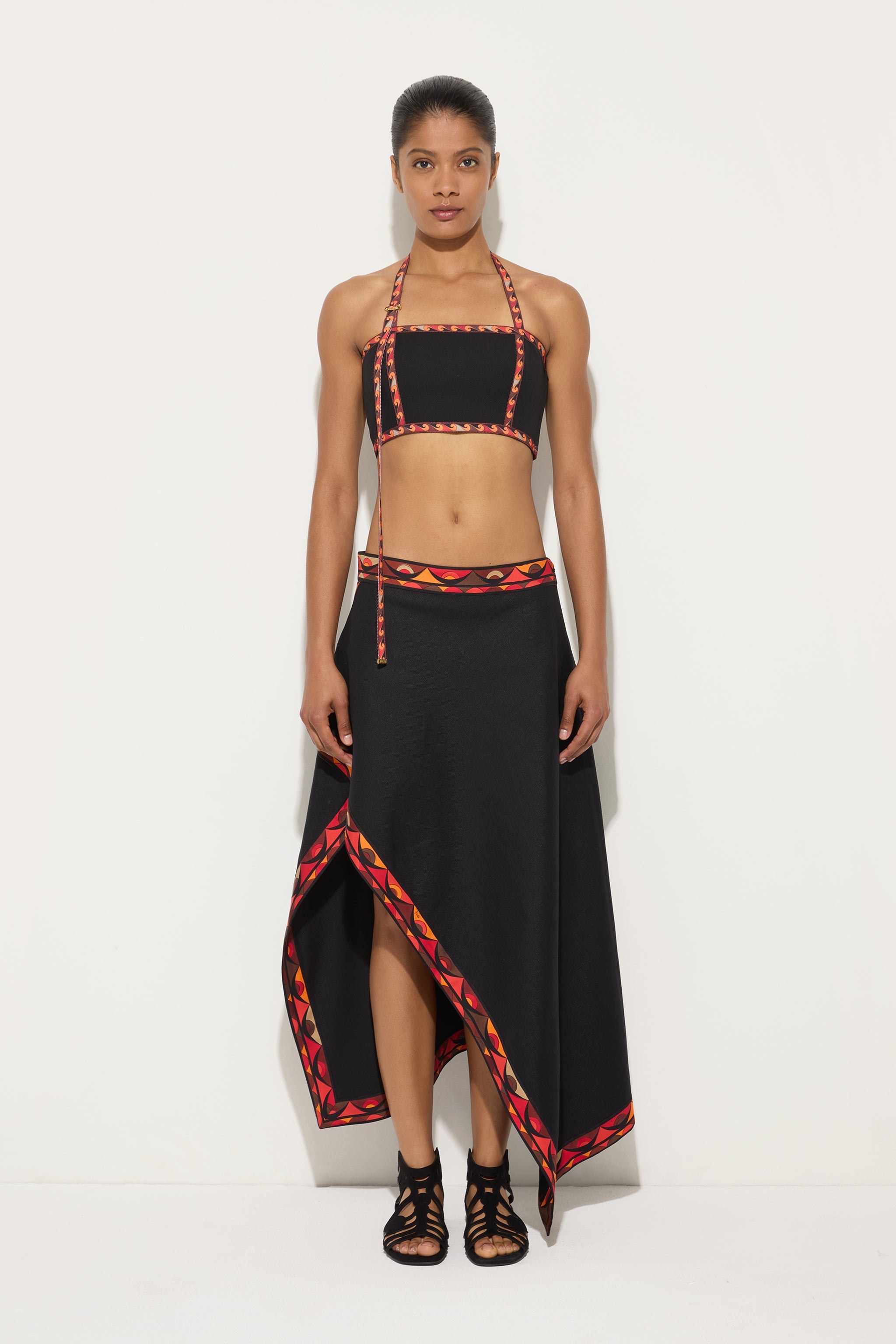 Emilio Pucci Foulard jupe coton lin noire