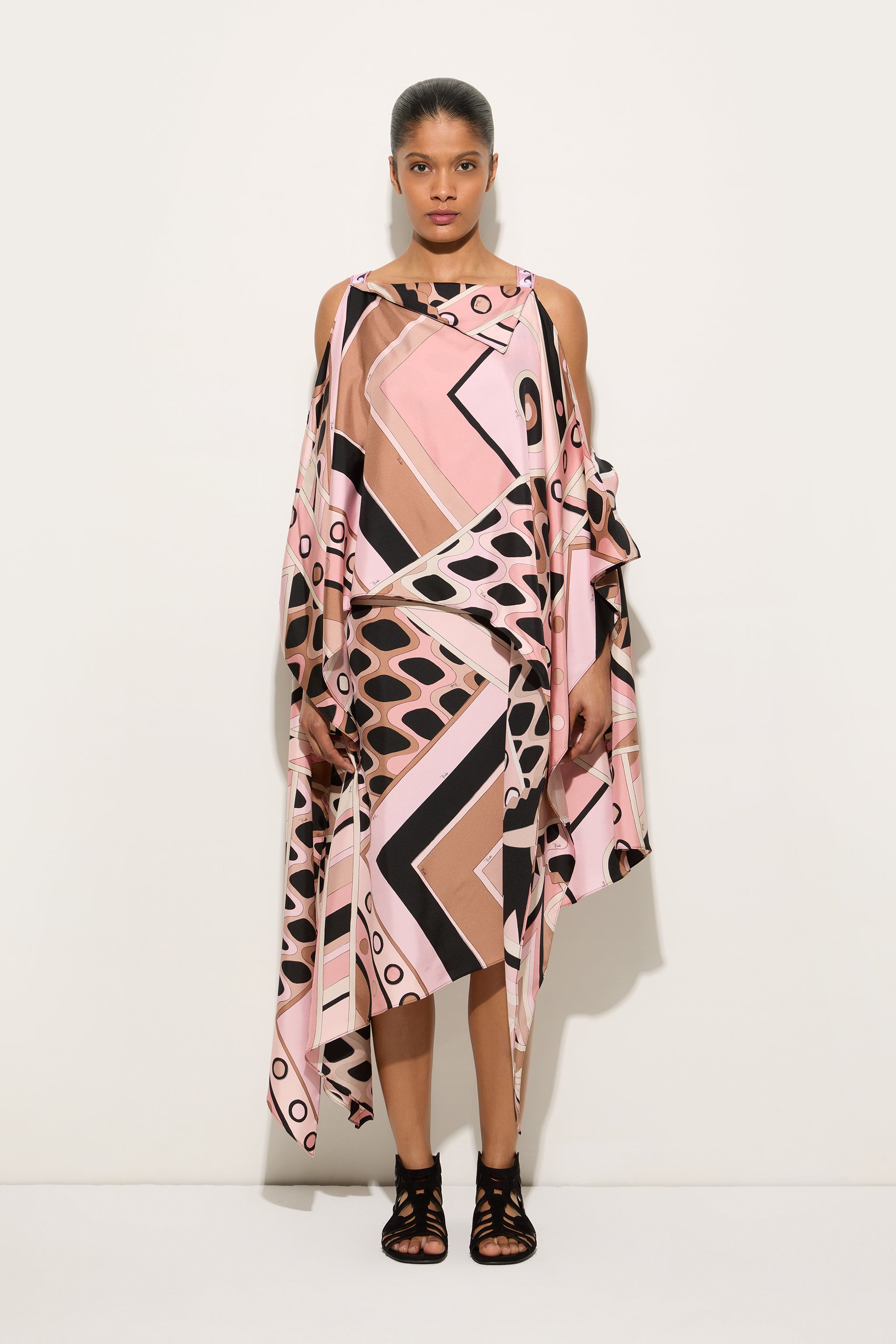 Emilio Pucci Vivara robe longue nude soie taille 38