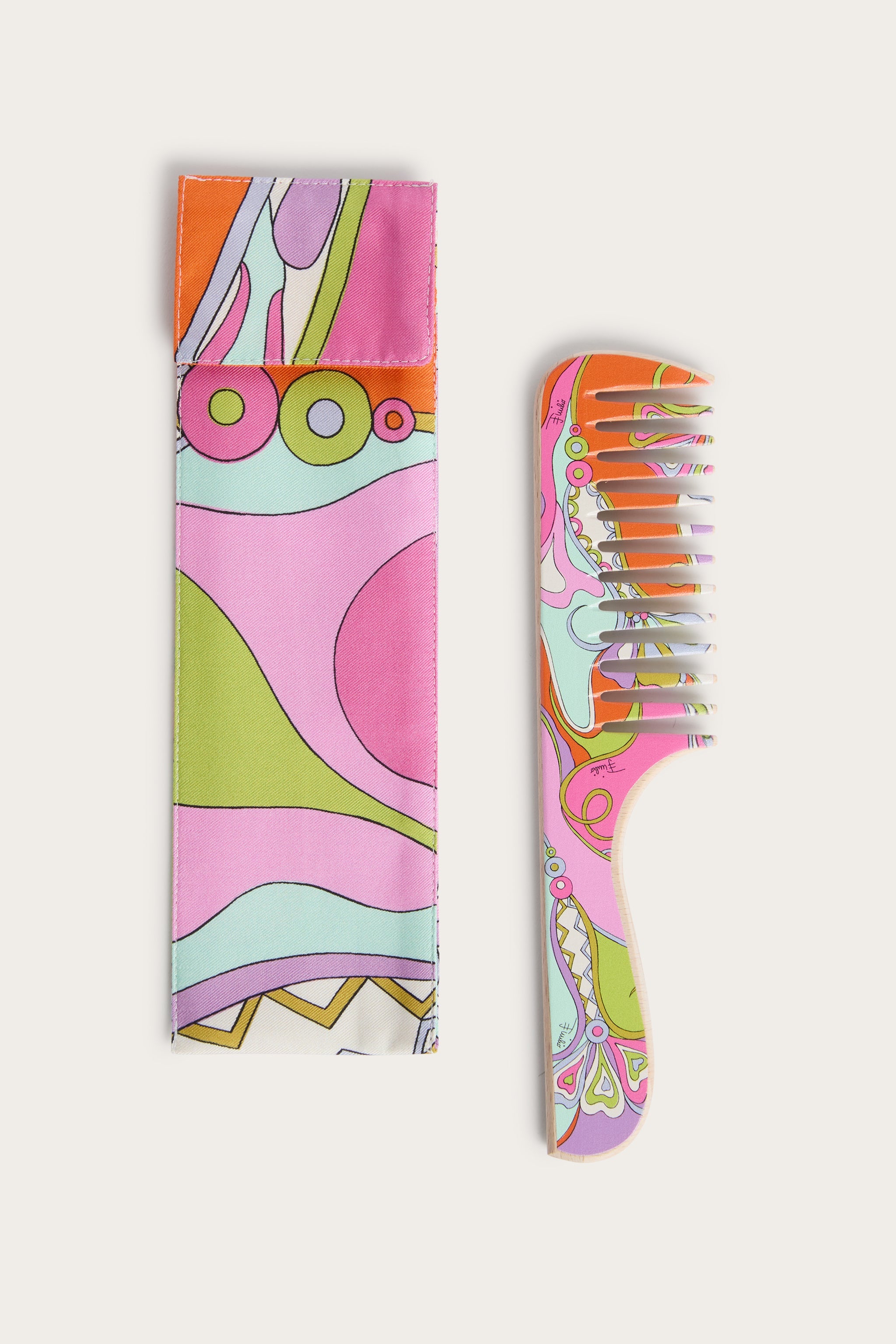 Emilio Pucci Beauty peigne bois hêtre pochette soie