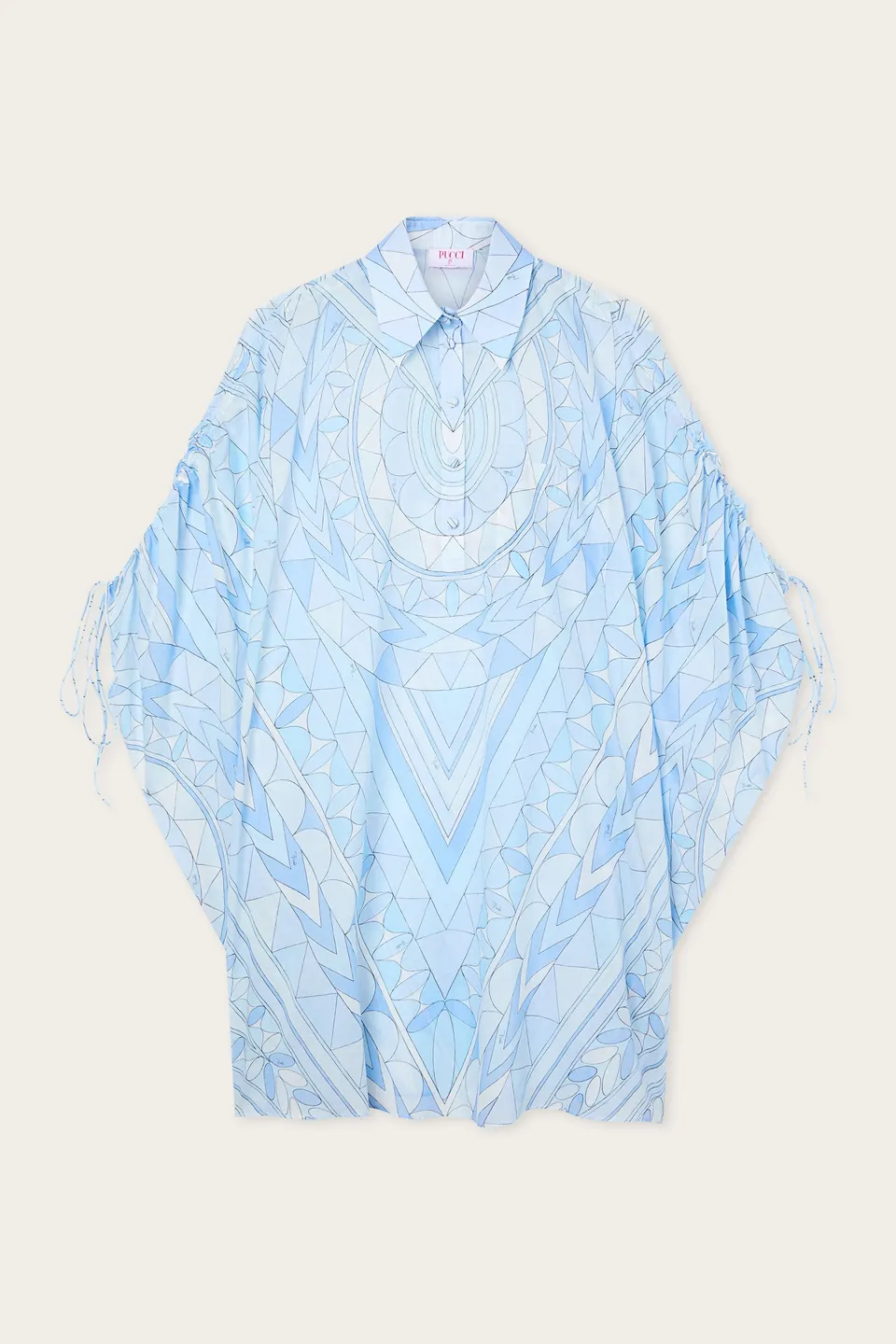 Emilio Pucci Caftan Coton Bleu Clair Imprimé Manuba