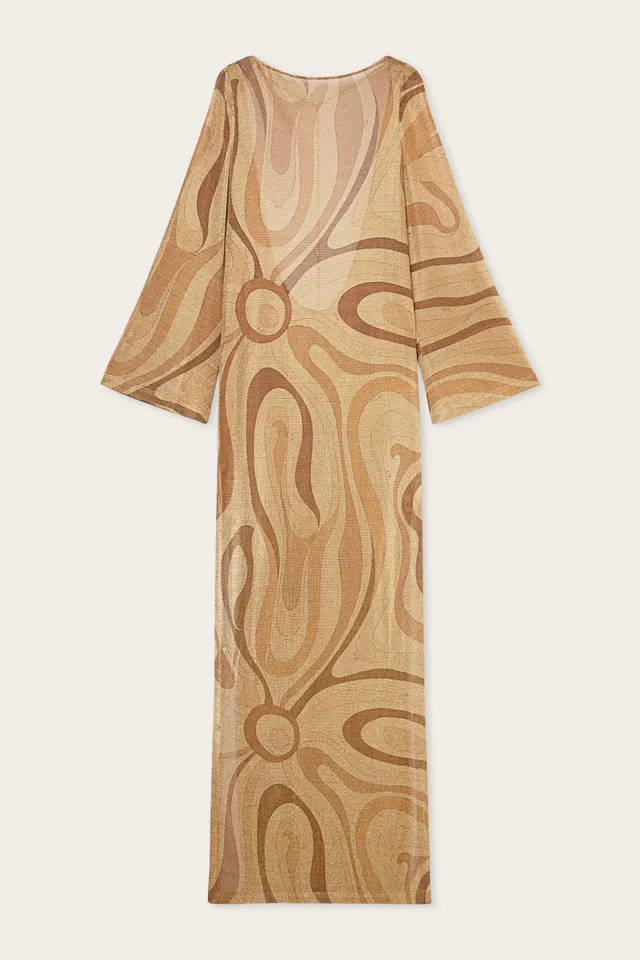 Emilio Pucci Lamé robe longue dorée or 38 manches longues