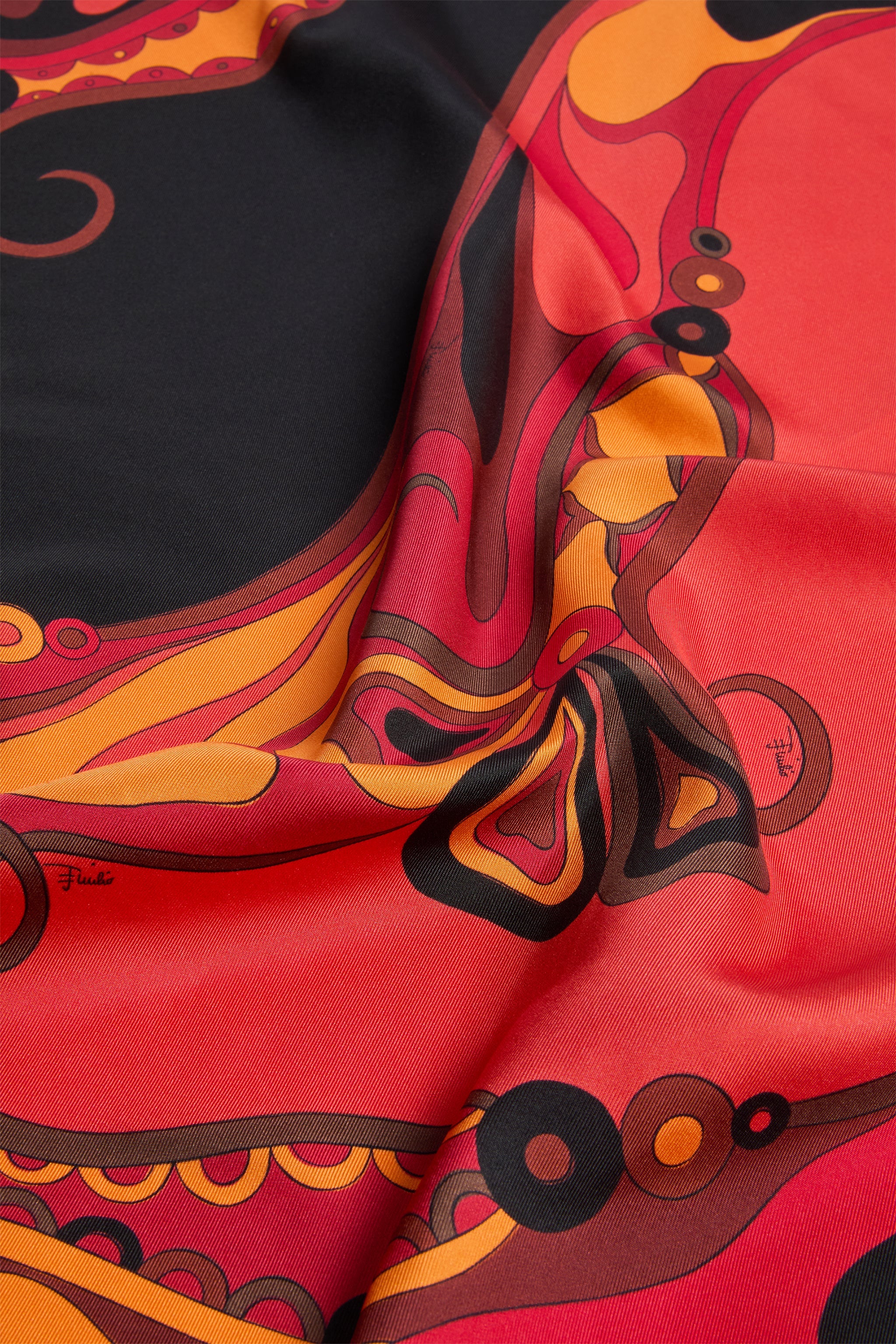 Emilio Pucci SILKS carré soie Orchidee orange noir 90x90