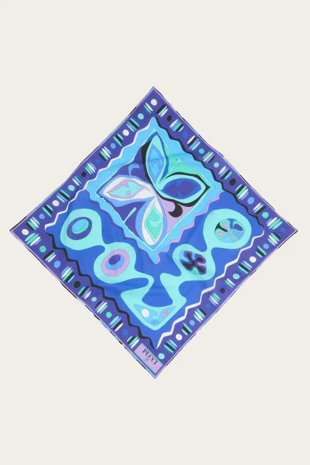 Emilio Pucci Silks carré coton turquoise bleu 52x52
