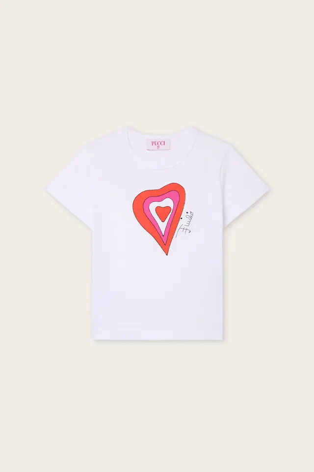 Emilio Pucci T-shirt coton bio enfant blanc rouge cœur 8 ans