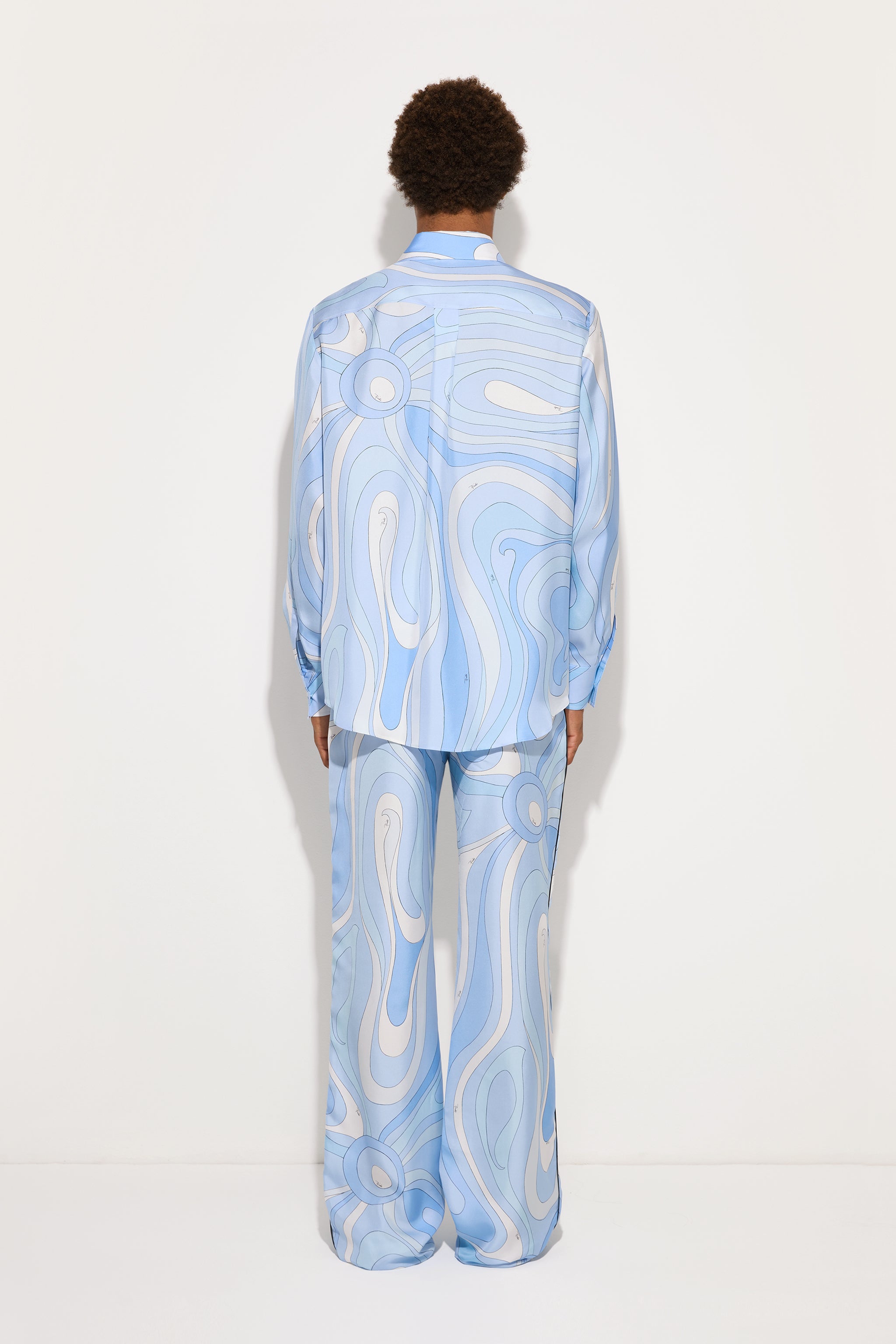 Emilio Pucci Chemise Oversize Soie Bleu Clair Marmo