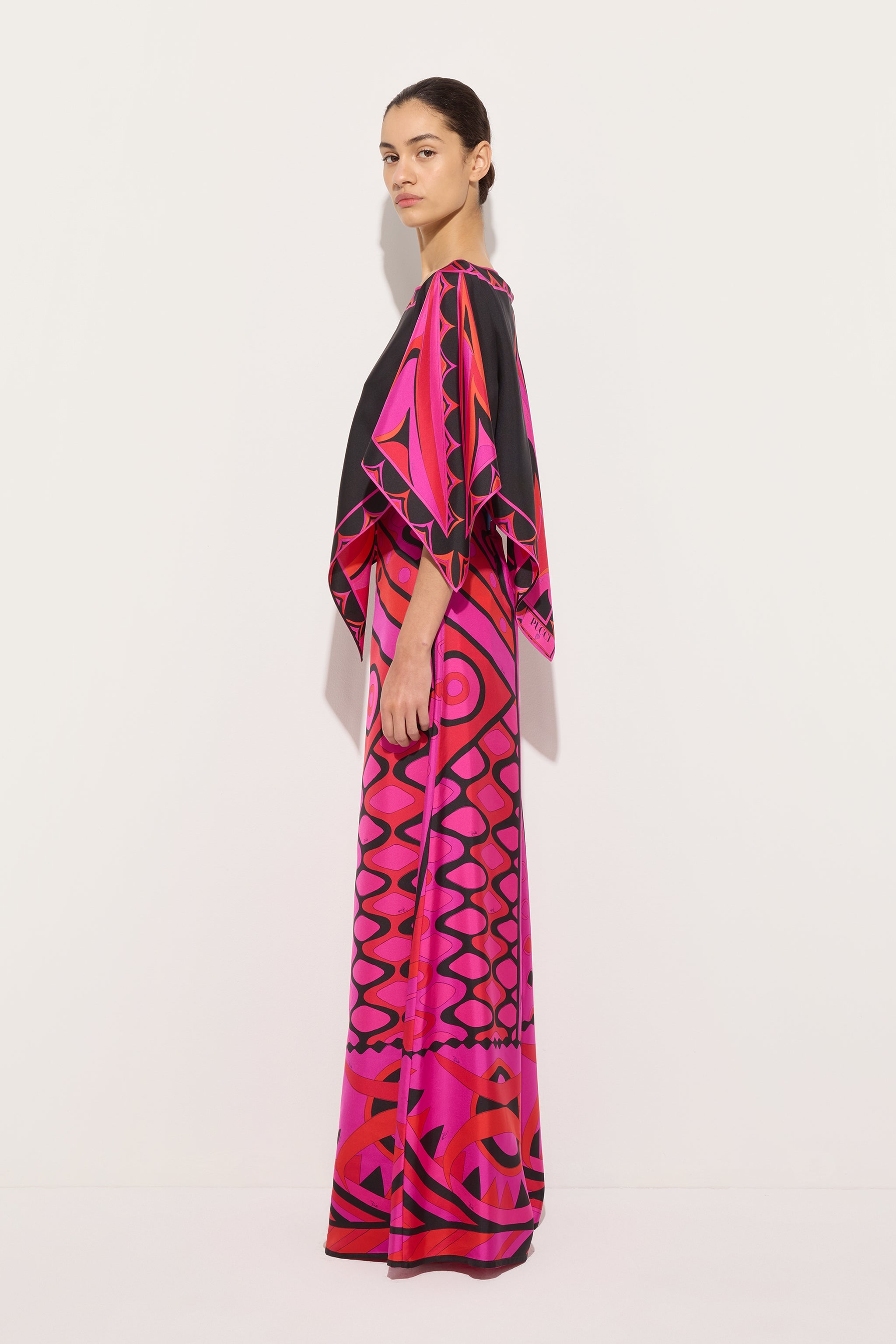 Emilio Pucci Fari top caftan femme soie fuchsia noir OS