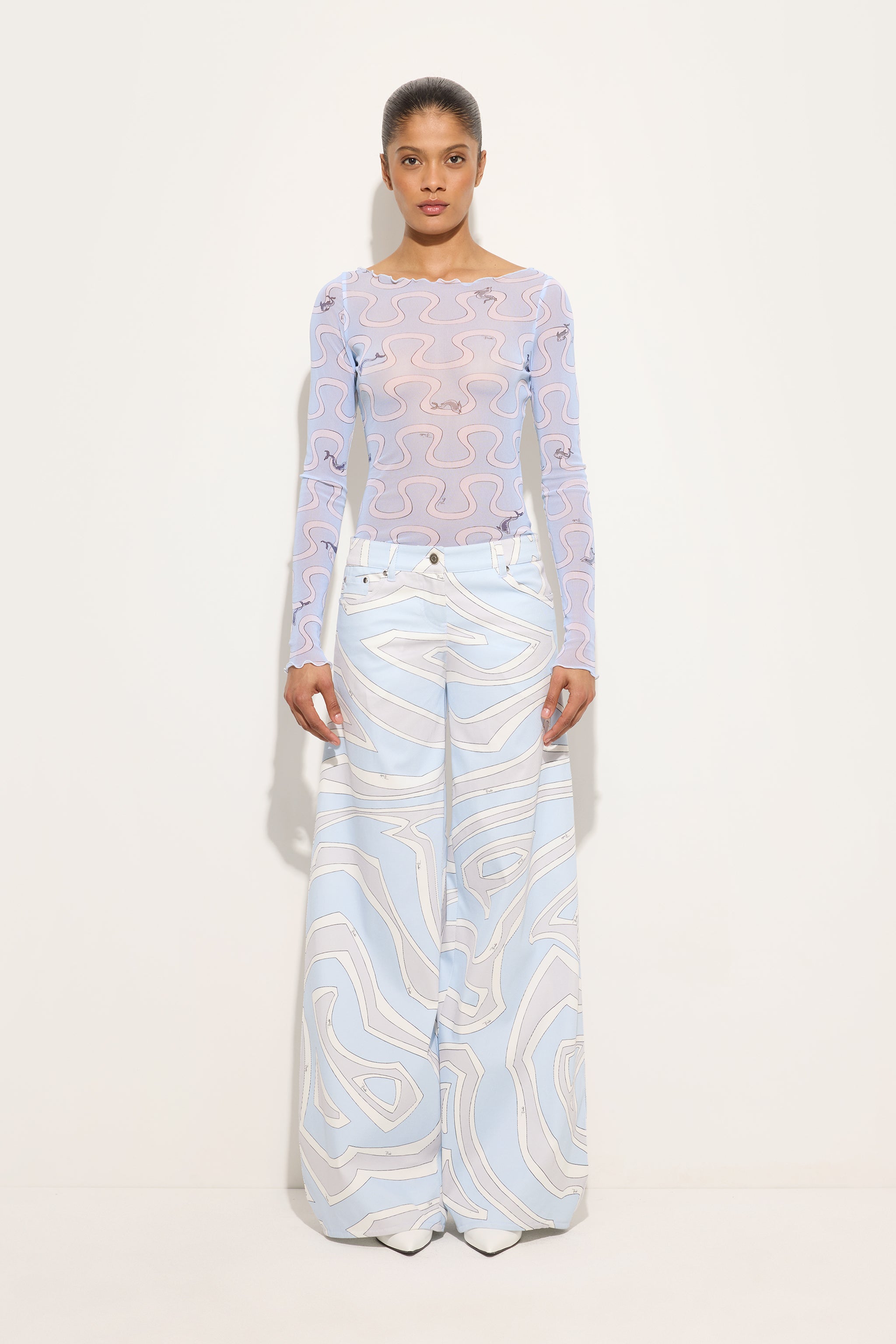 Emilio Pucci Top haut tulle Onda bleu clair 38