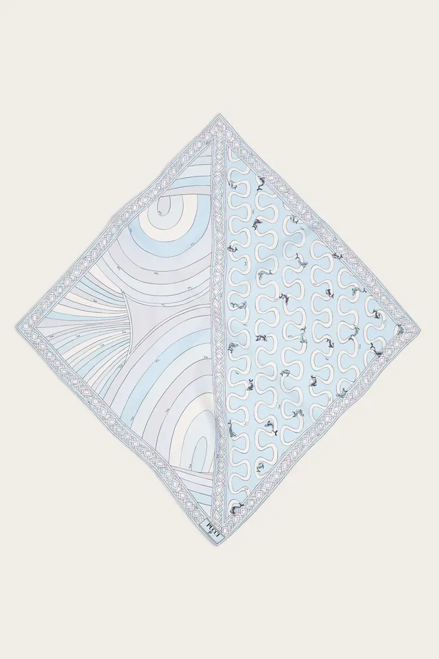 Emilio Pucci Silks Carré foulard soie bleu clair 90x90 Onda