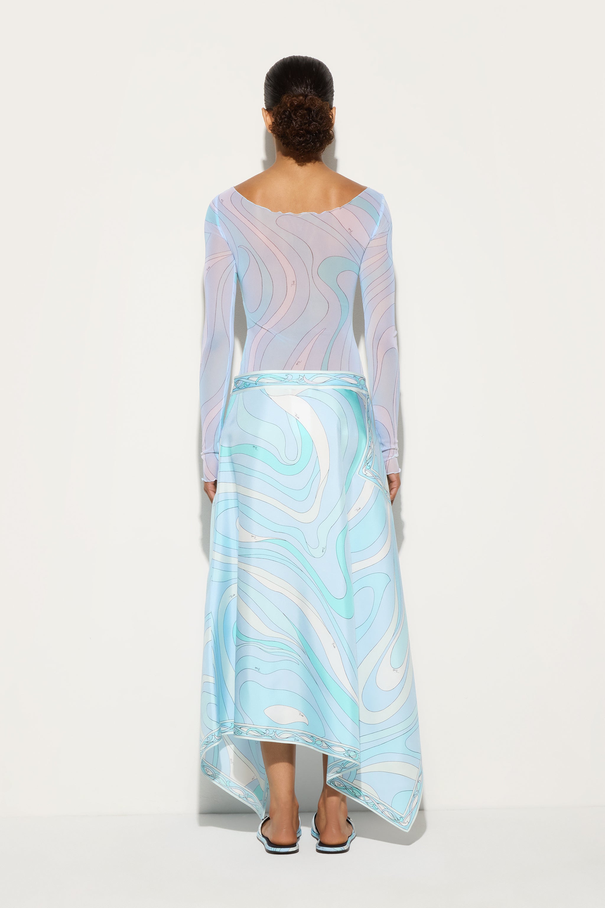 Emilio Pucci Jupe Asymétrique Marmo Aqua 38 Soie