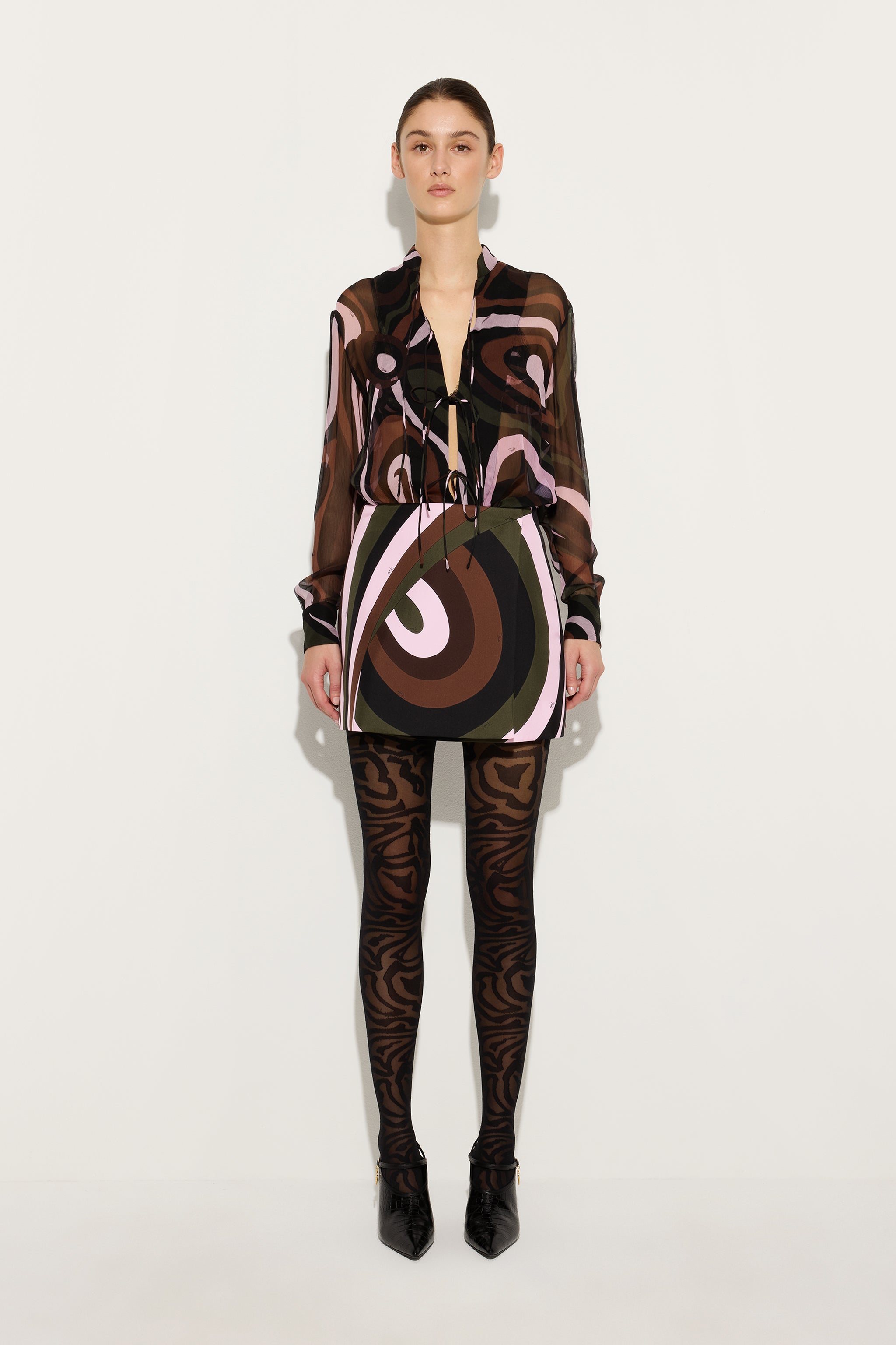 Emilio Pucci Iride jupe soie kaki rose portefeuille