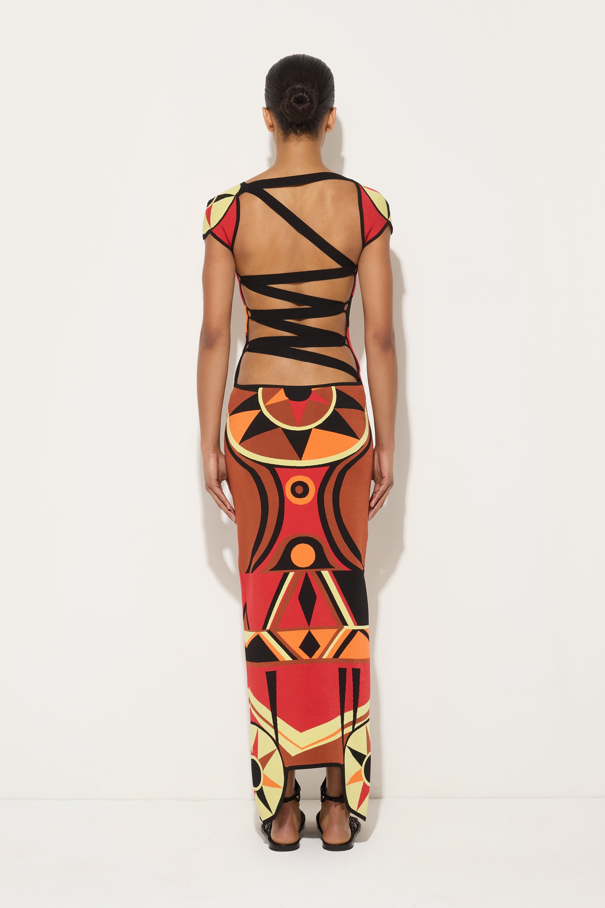 Emilio Pucci Bongo robe longue moulante marron rouge jacquard