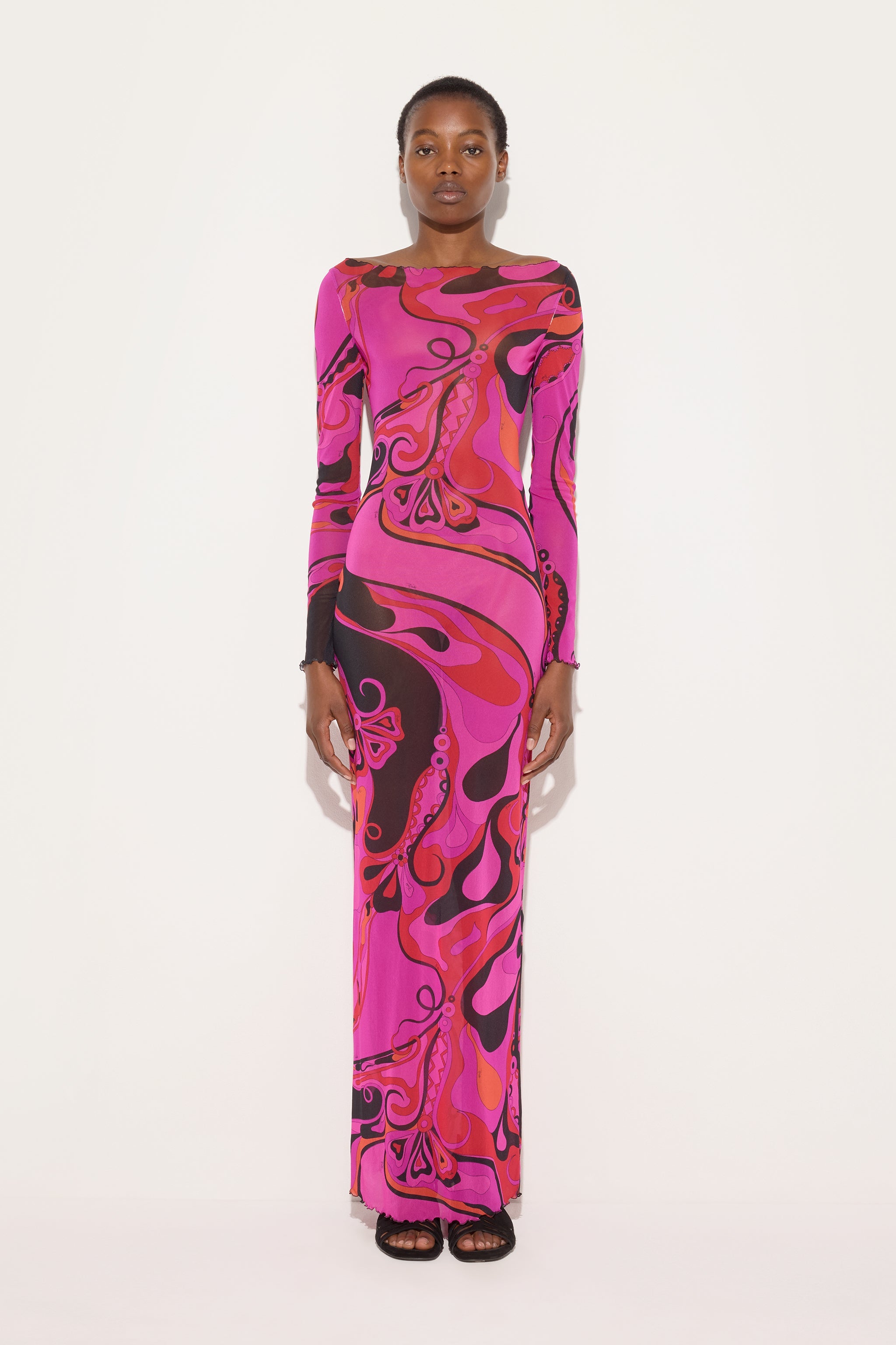 Emilio Pucci Abito in Tulle in Stampa Orchidee robe fuchsia
