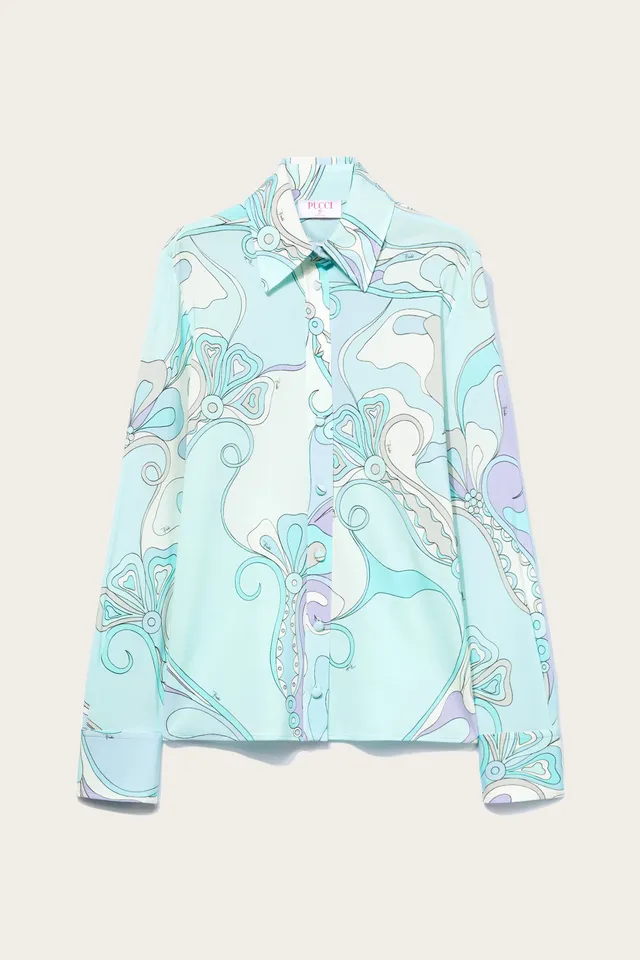 Emilio Pucci Orchidee chemise aqua 38 satin