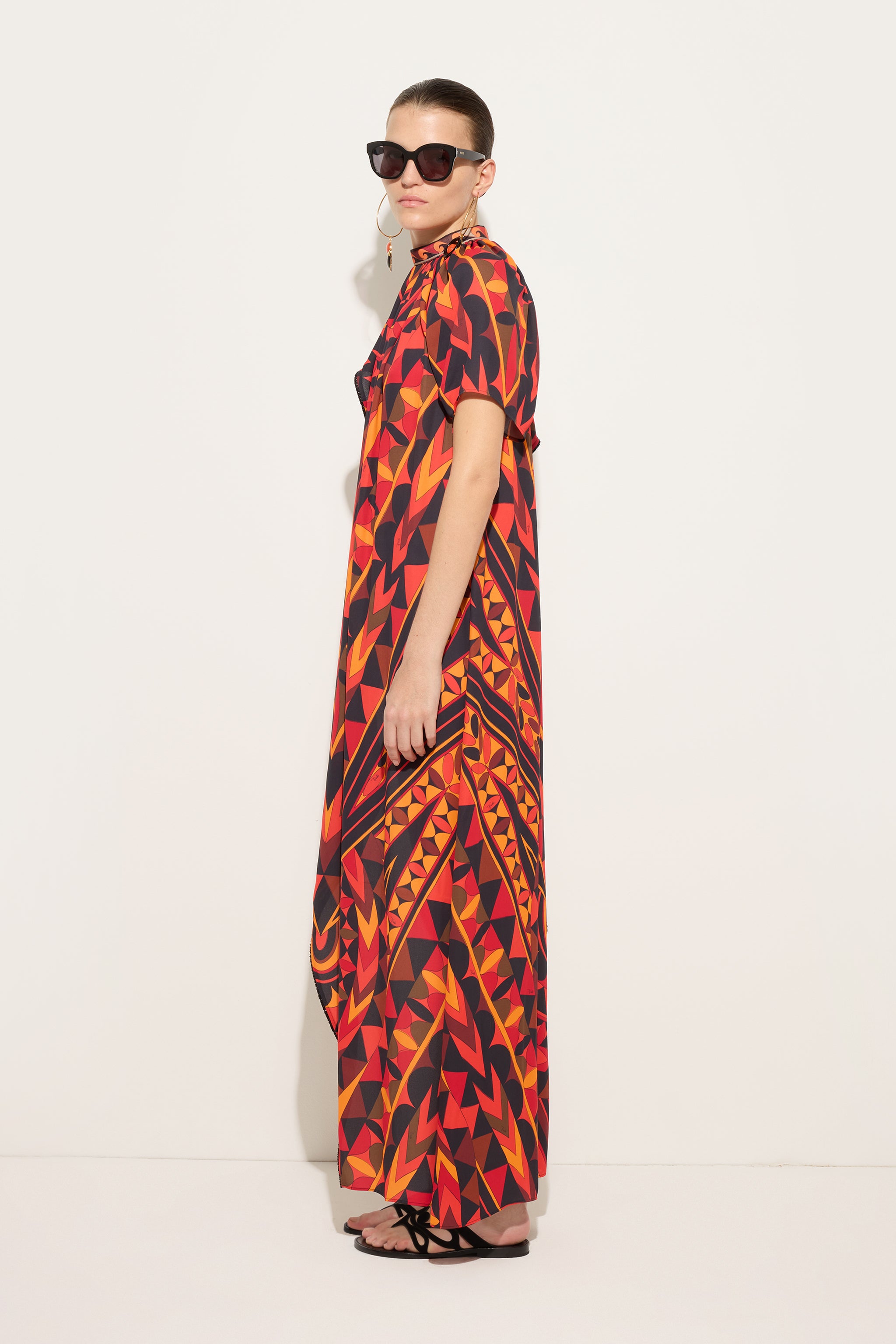 Emilio Pucci Manuba robe orange noir soie fente