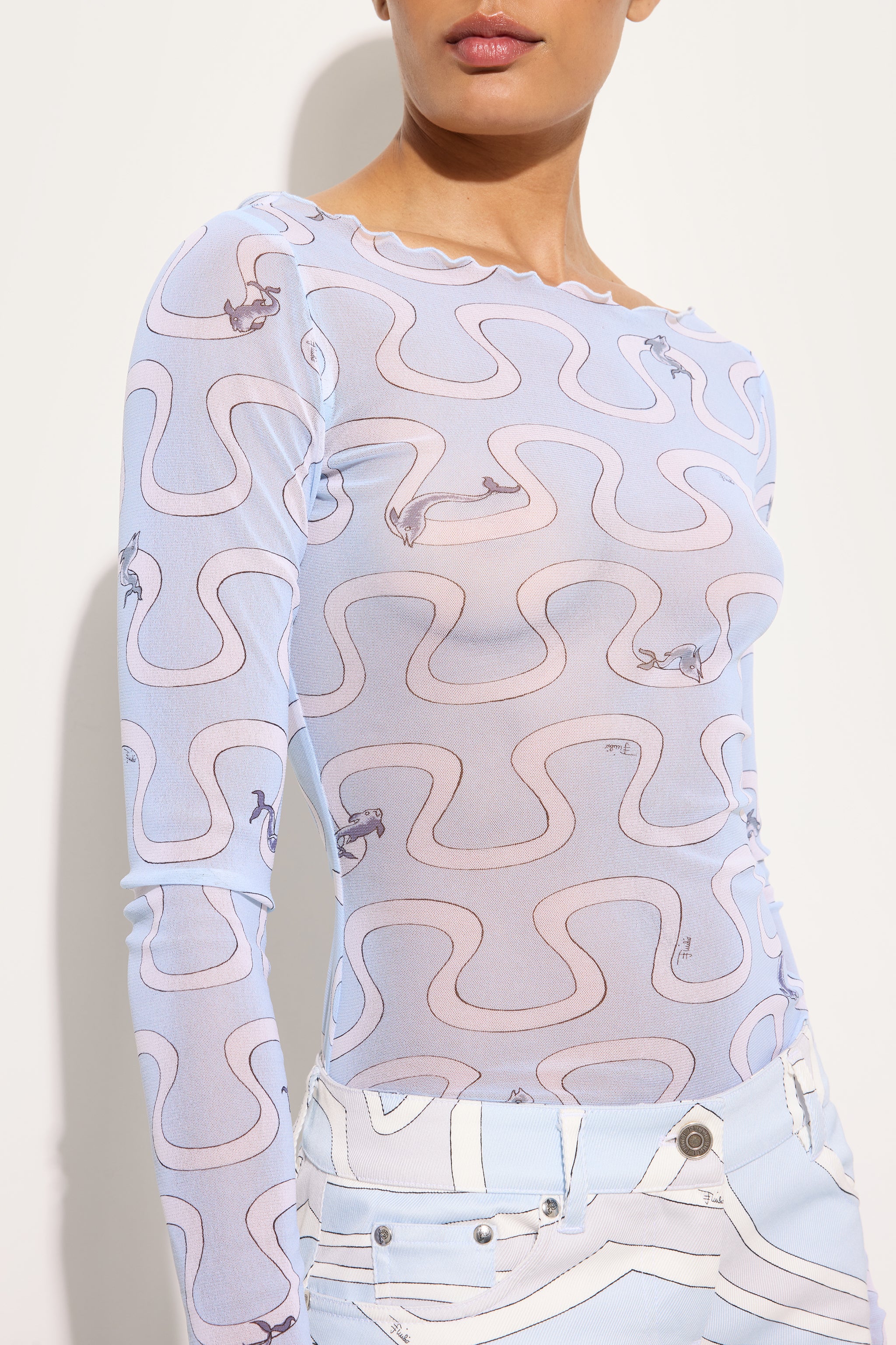 Emilio Pucci Top haut tulle Onda bleu clair 38