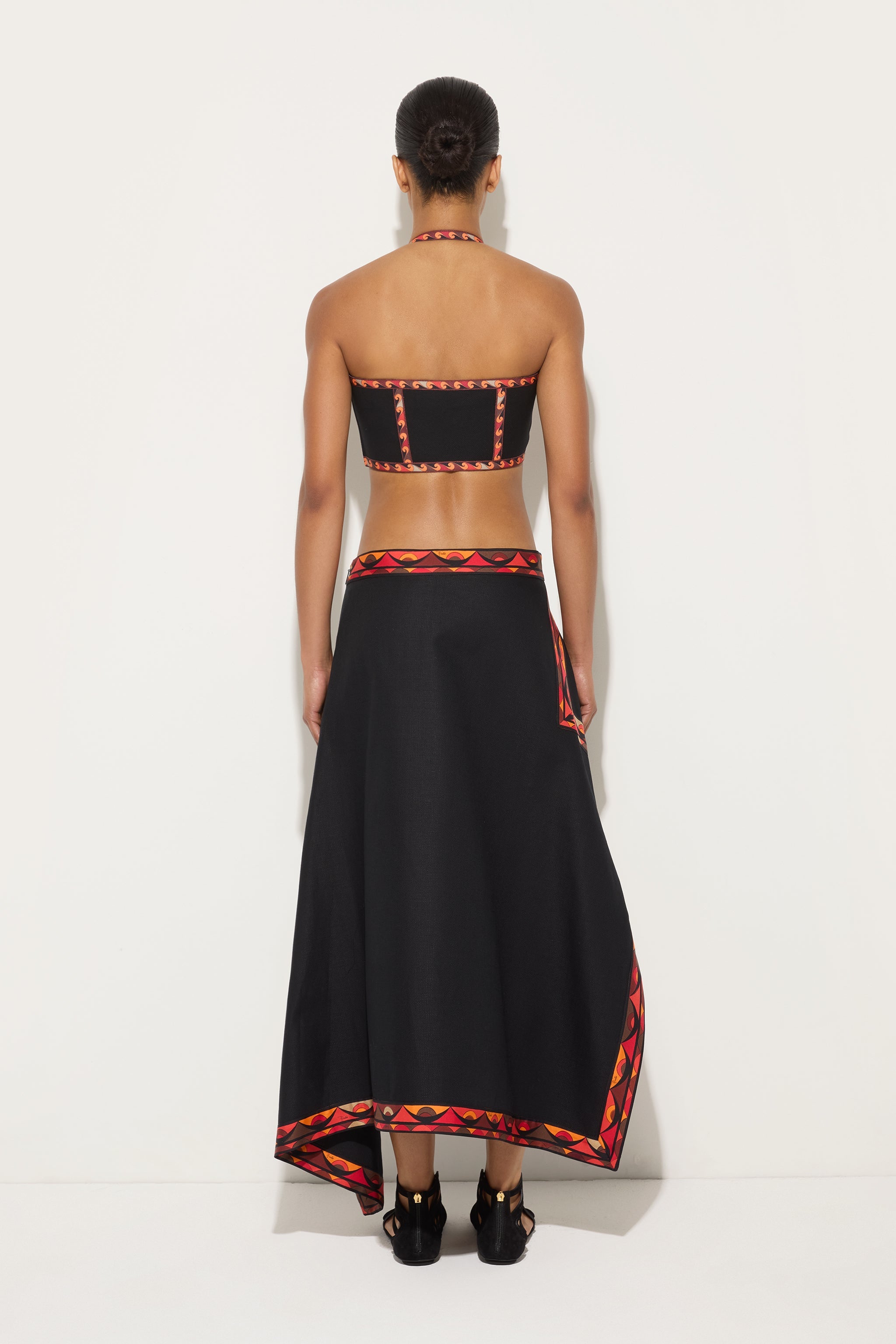 Emilio Pucci Foulard jupe coton lin noire
