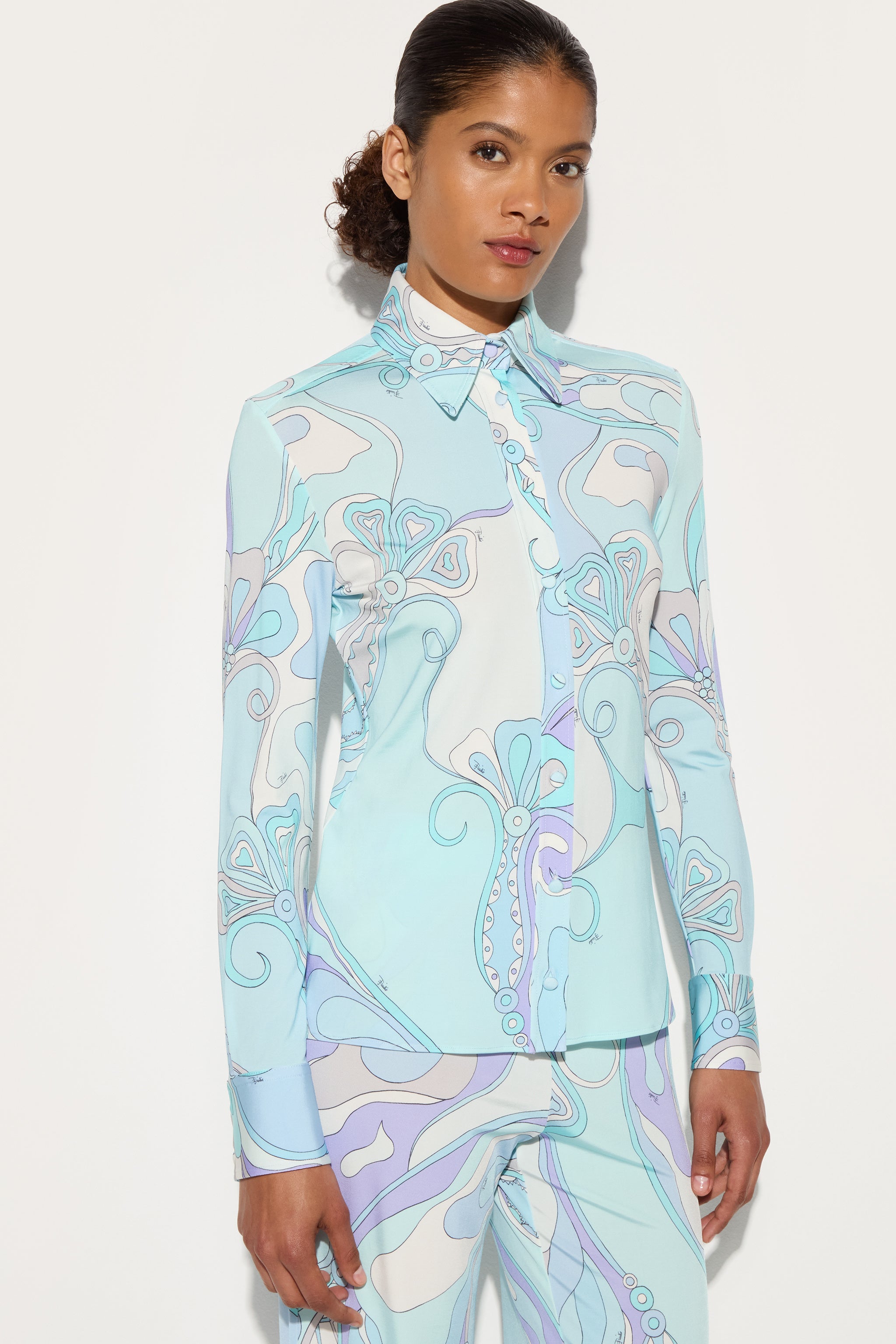 Emilio Pucci Orchidee chemise aqua 38 satin
