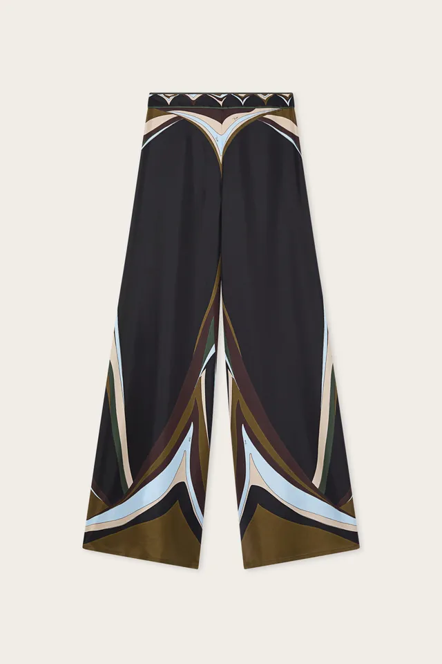 Emilio Pucci Pantalon palazzo Fari kaki bleu soie 38