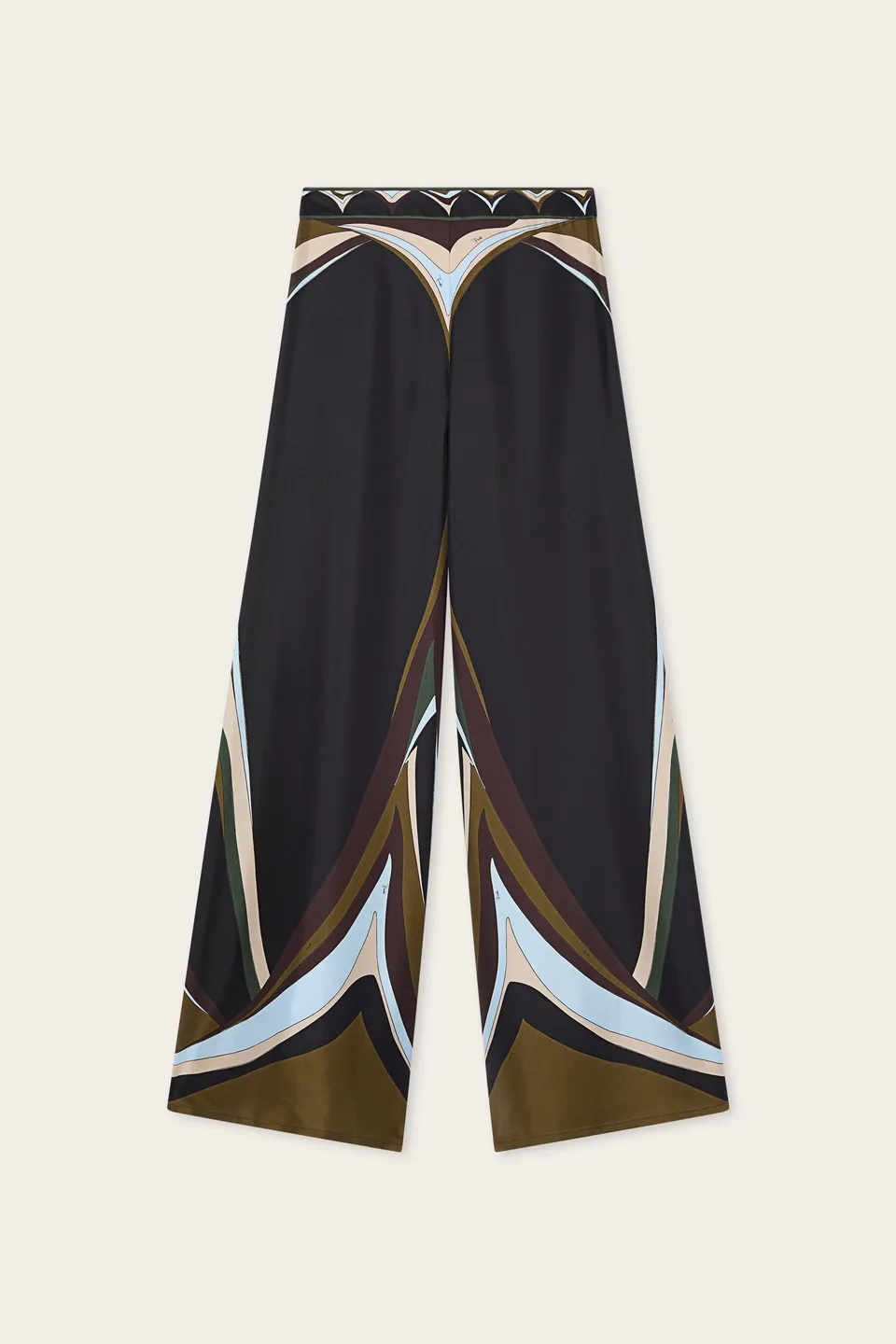 Emilio Pucci Pantalon palazzo Fari kaki bleu soie 38