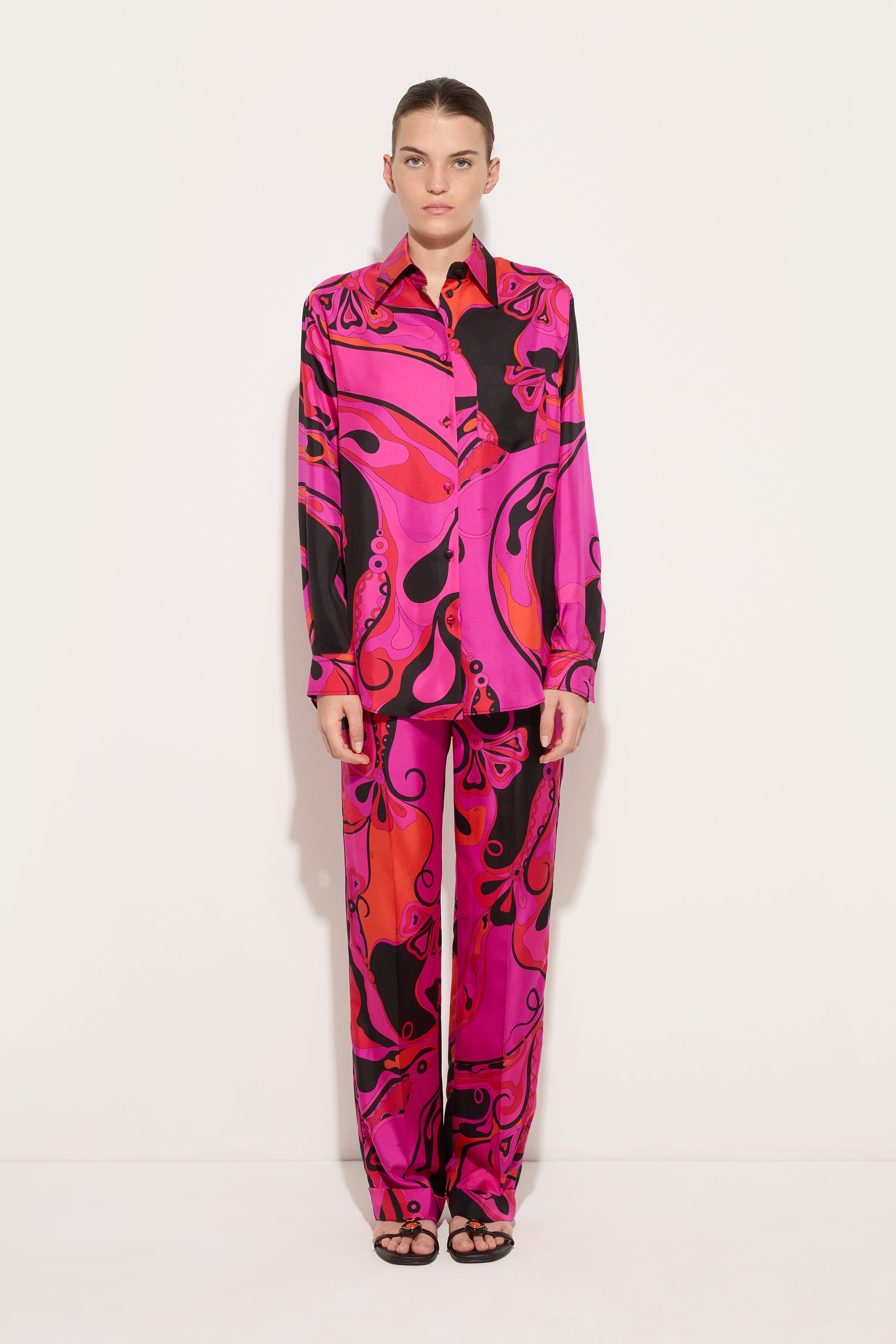 Emilio Pucci Orchidee chemise soie fuchsia/noir