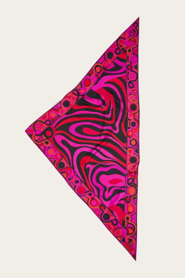Emilio Pucci Silks foulard triangle soie fuchsia noir 120x120