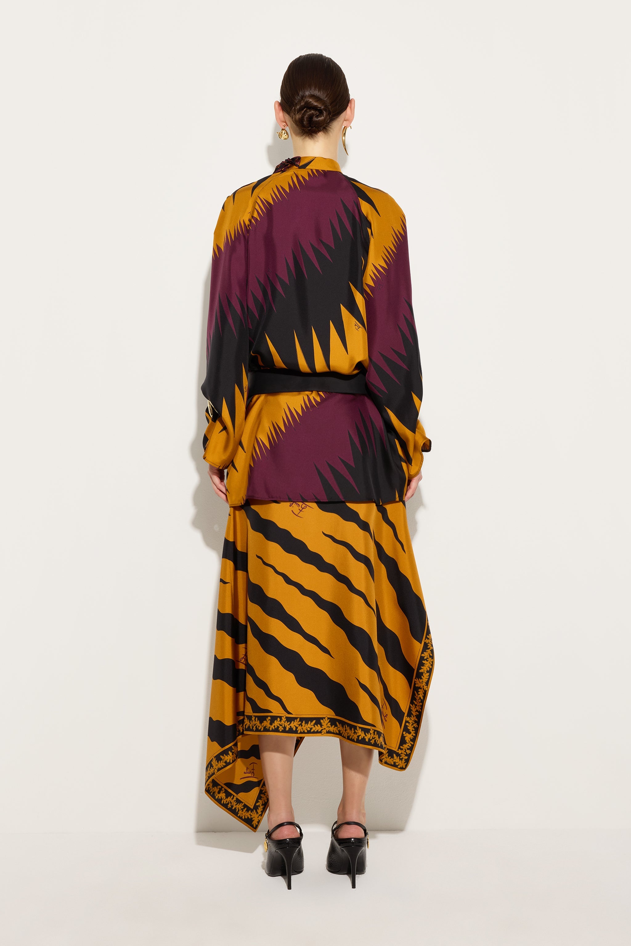Emilio Pucci Drago robe soie tunique bordeaux or 38-48