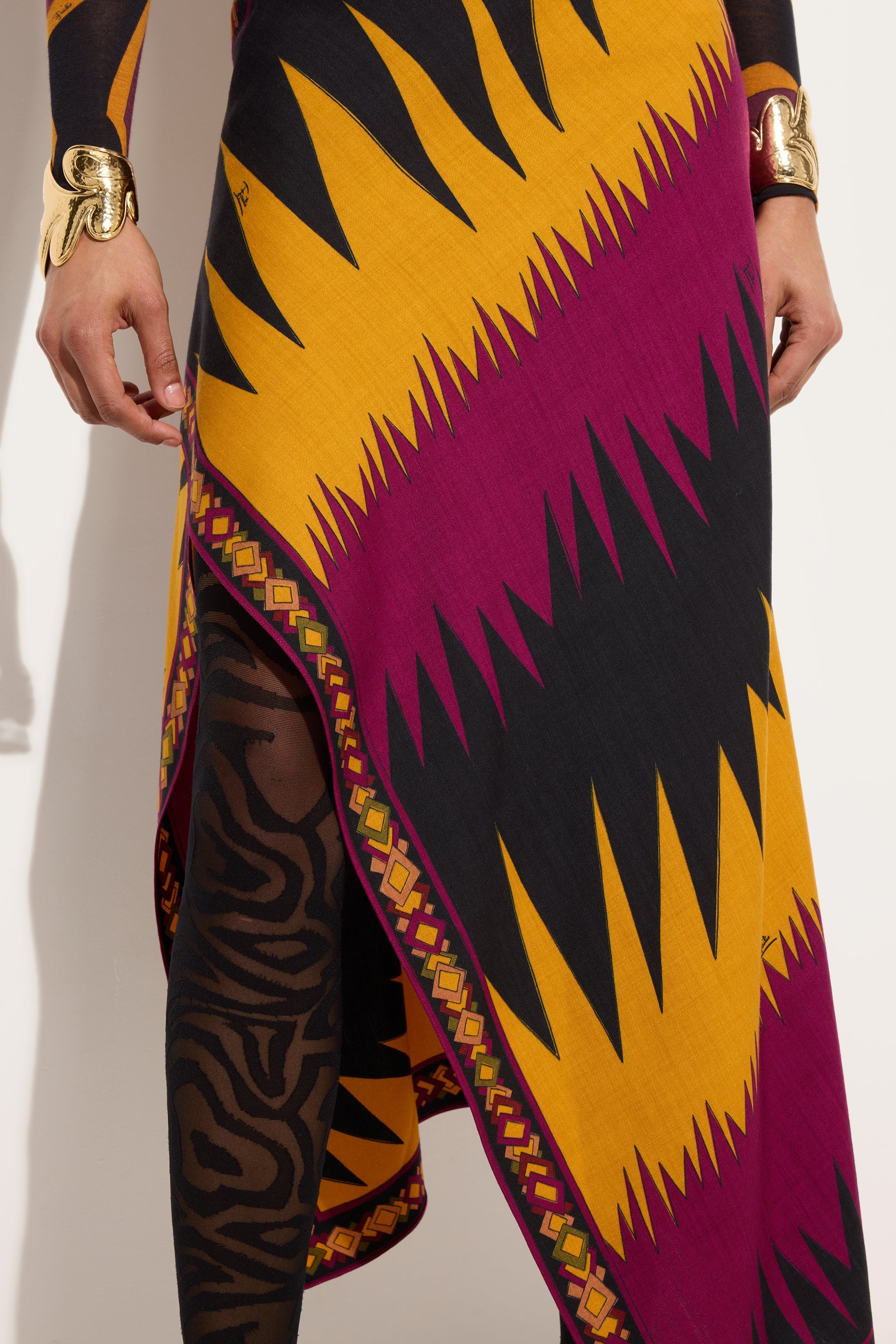 Emilio Pucci Drago jupe longue bordeaux or twill de laine