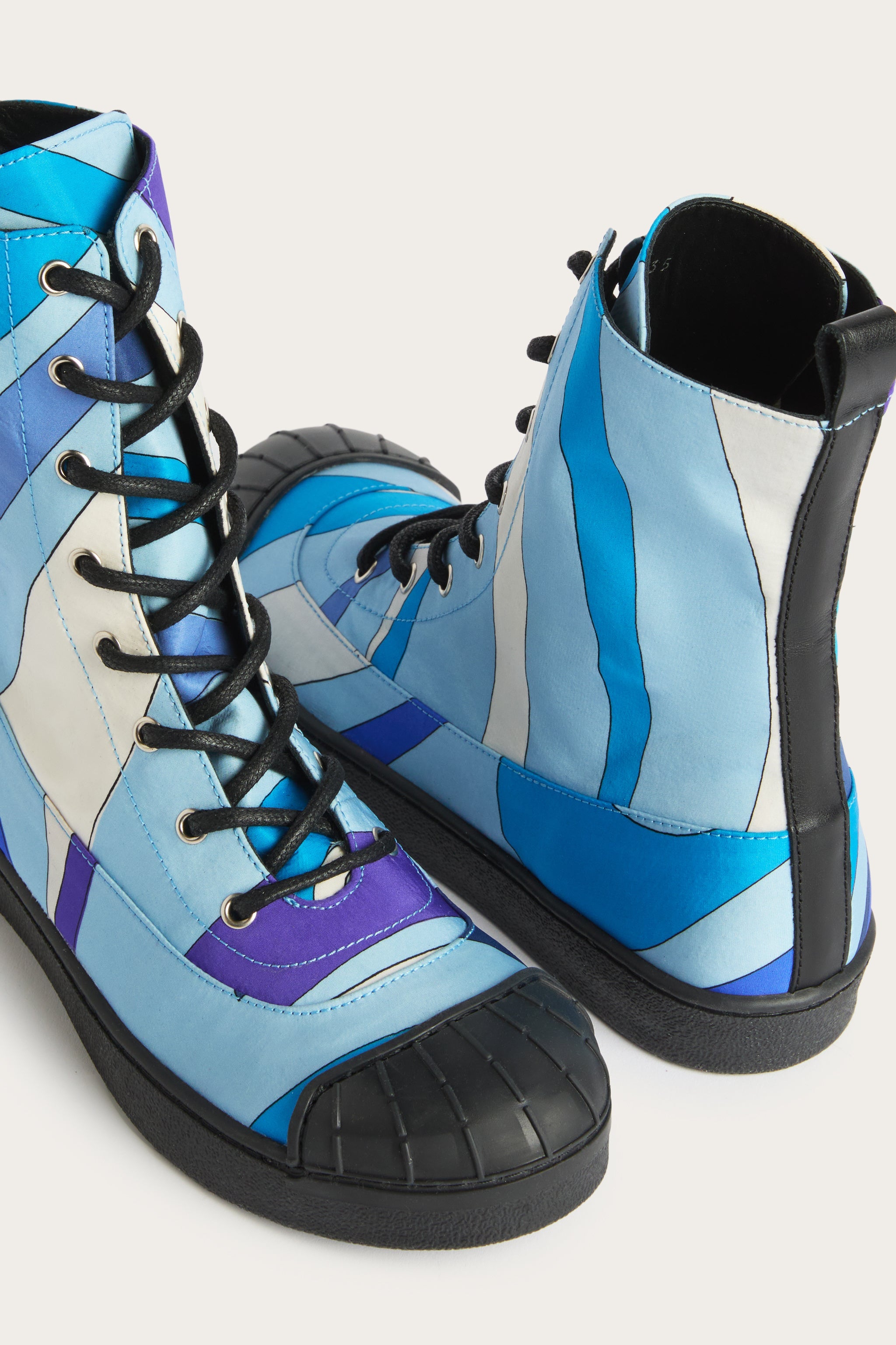 Emilio Pucci Shoes Marmo bottines enfant ivoire bleu lacets