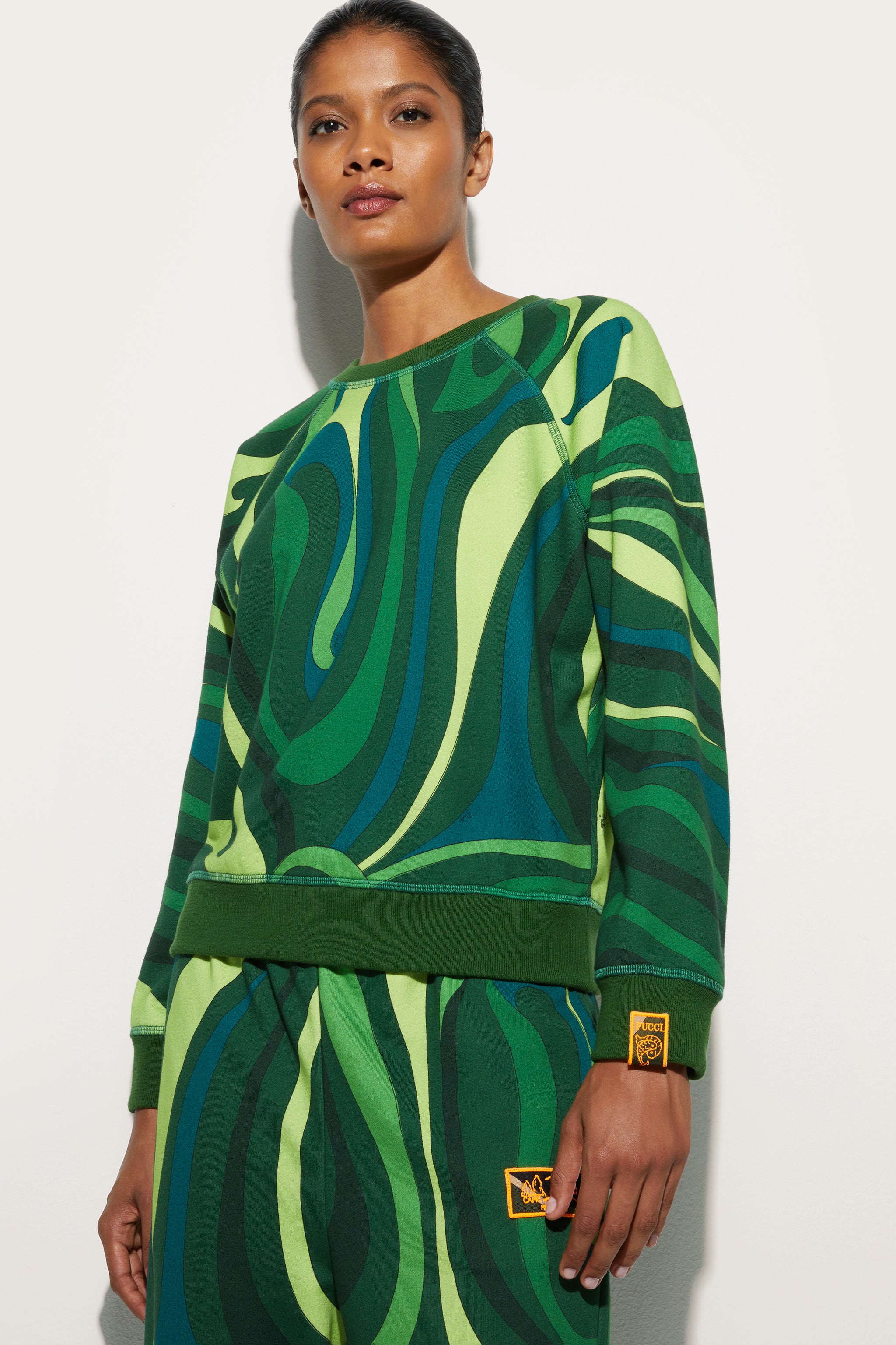 Emilio Pucci Marmo Sweat Polaire Coton Vert S