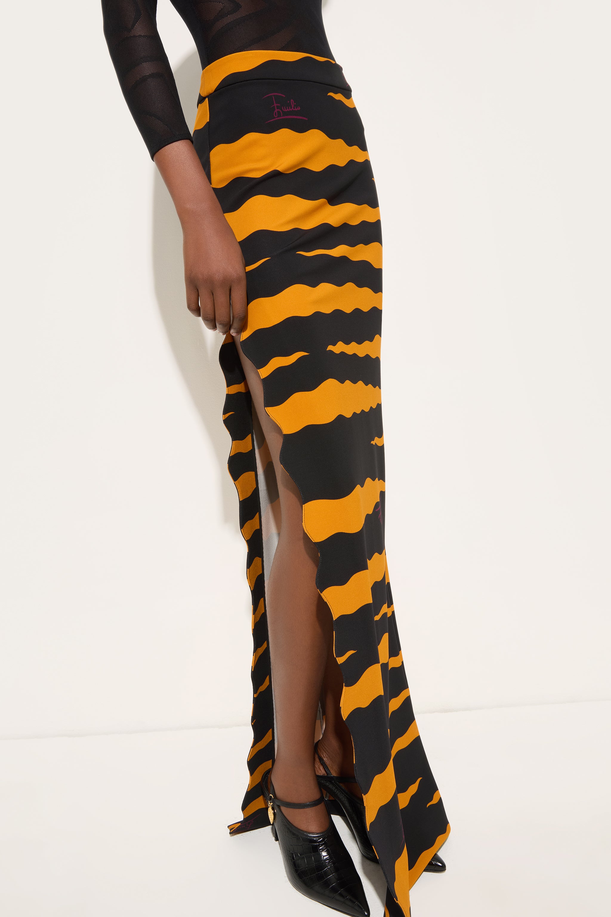 Emilio Pucci Fiamme jupe crayon noir doré