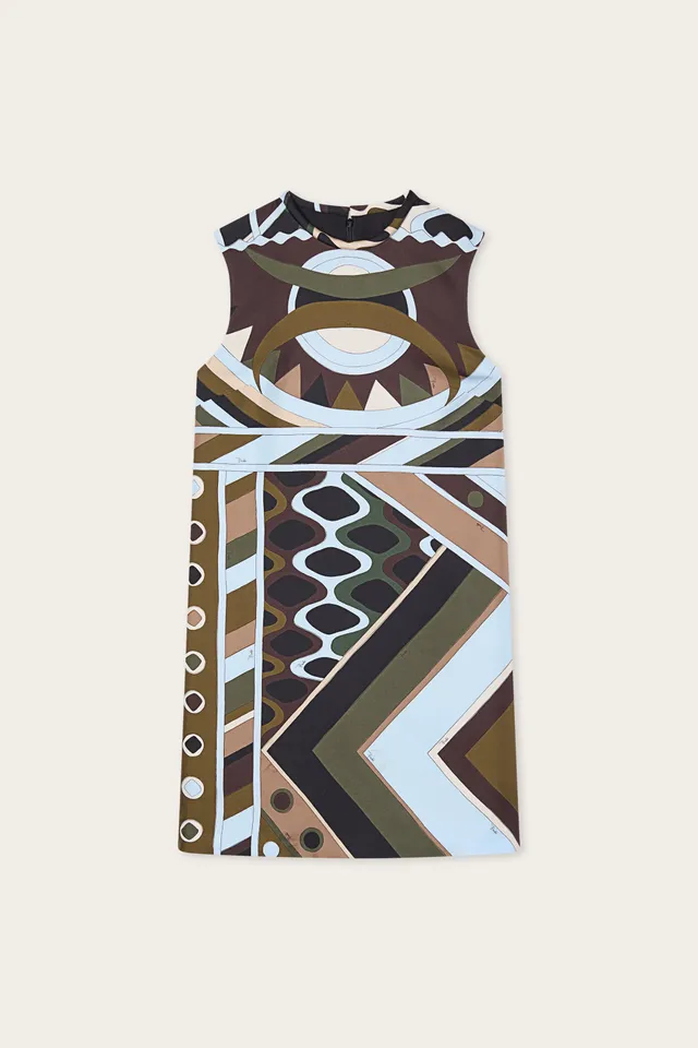 Emilio Pucci Vivara Robe Courte Kaki Bleu Soie