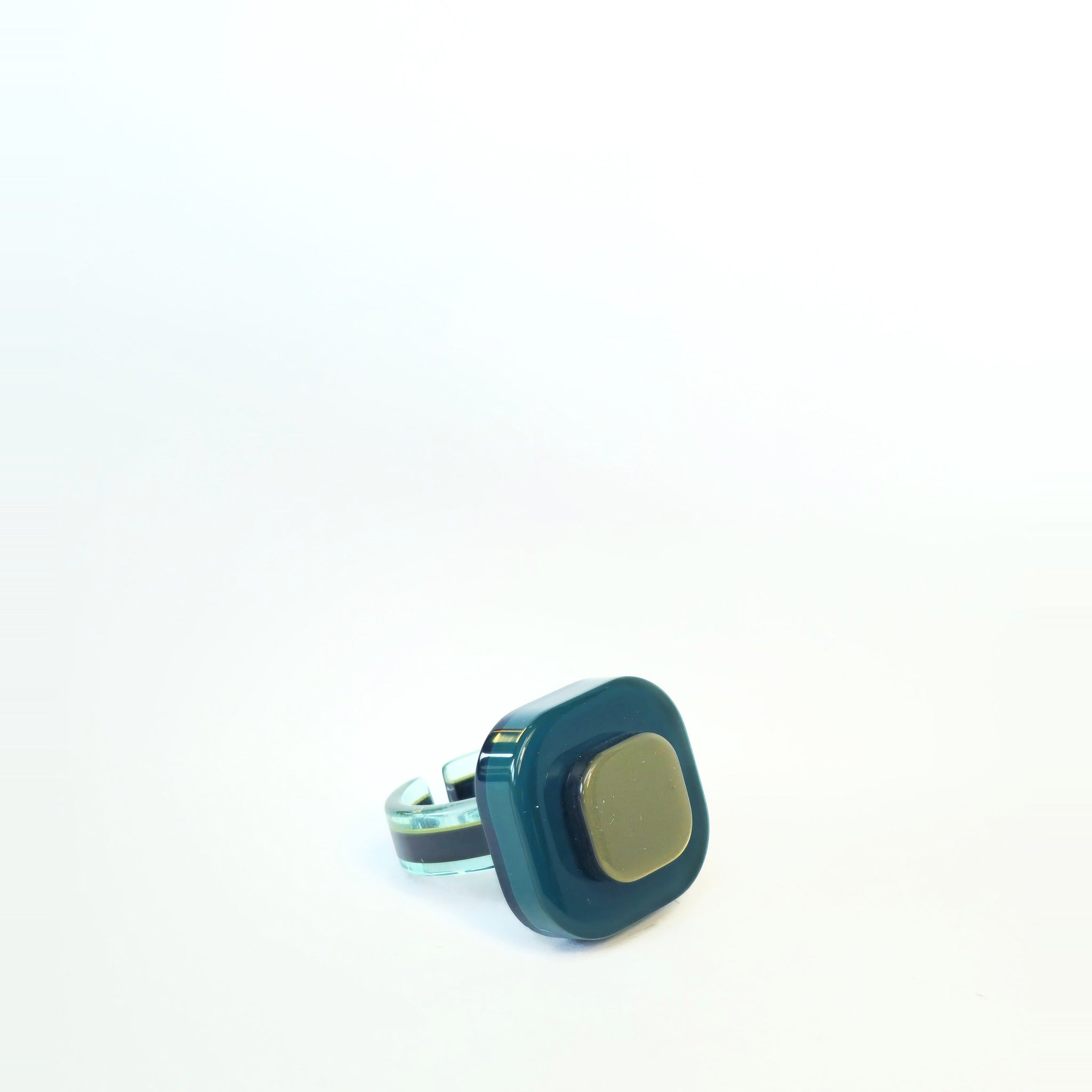 Xavier Derome BG-01-C-259-69 bague turquoise kaki acétate
