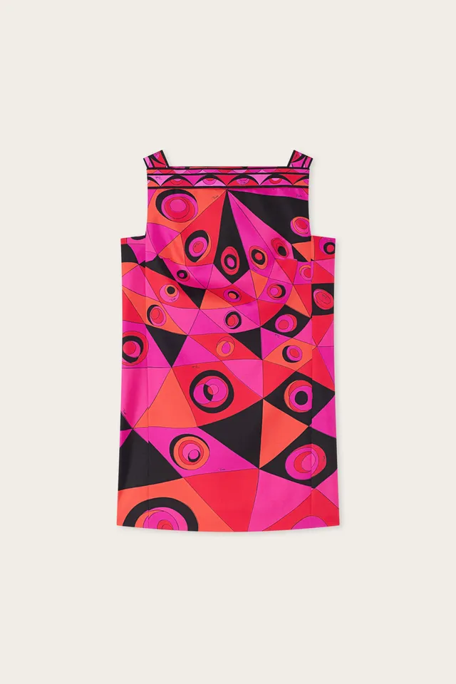 Emilio Pucci Dresses Robe Soie Fuchsia Noir Col Carré