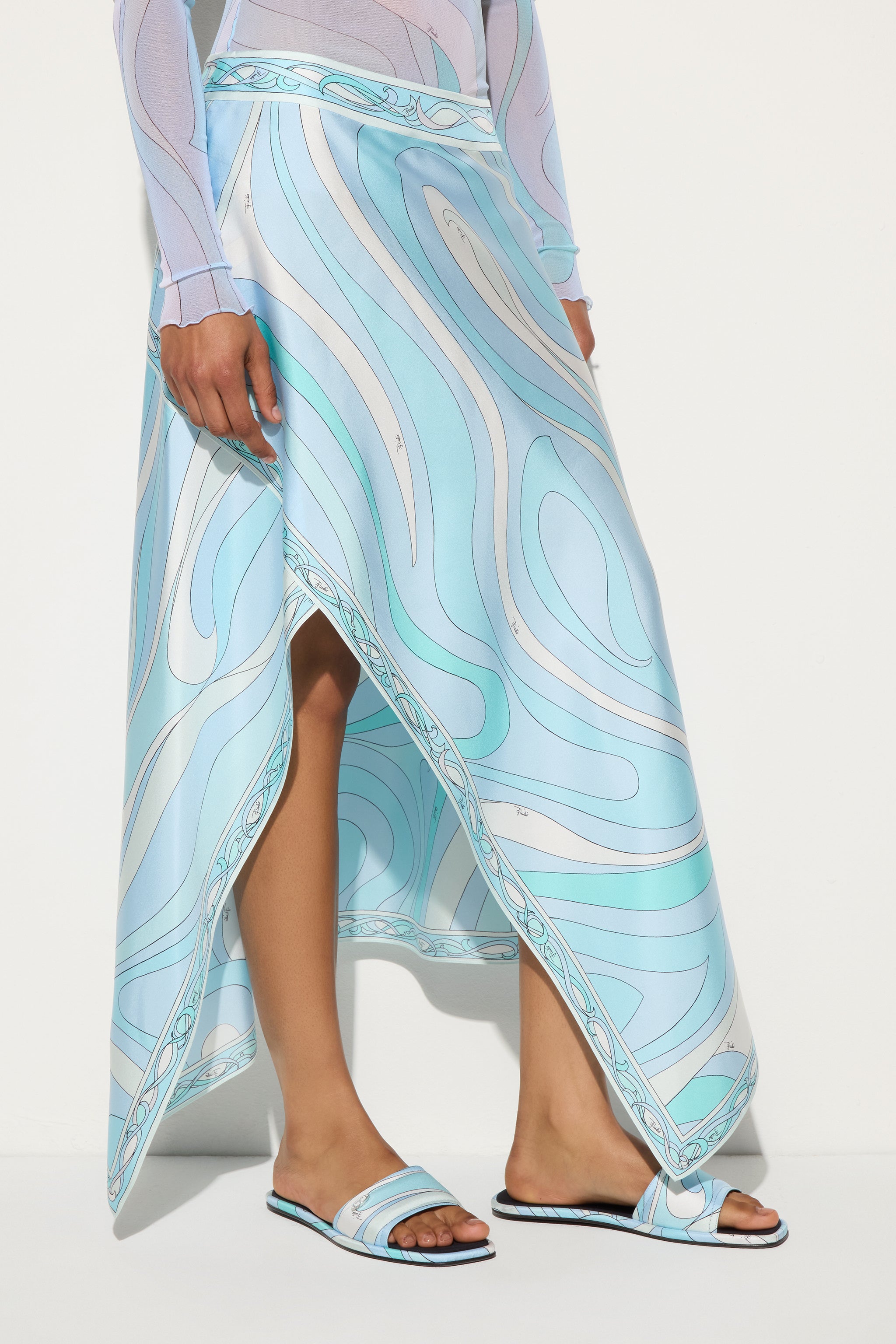 Emilio Pucci Jupe Asymétrique Marmo Aqua 38 Soie