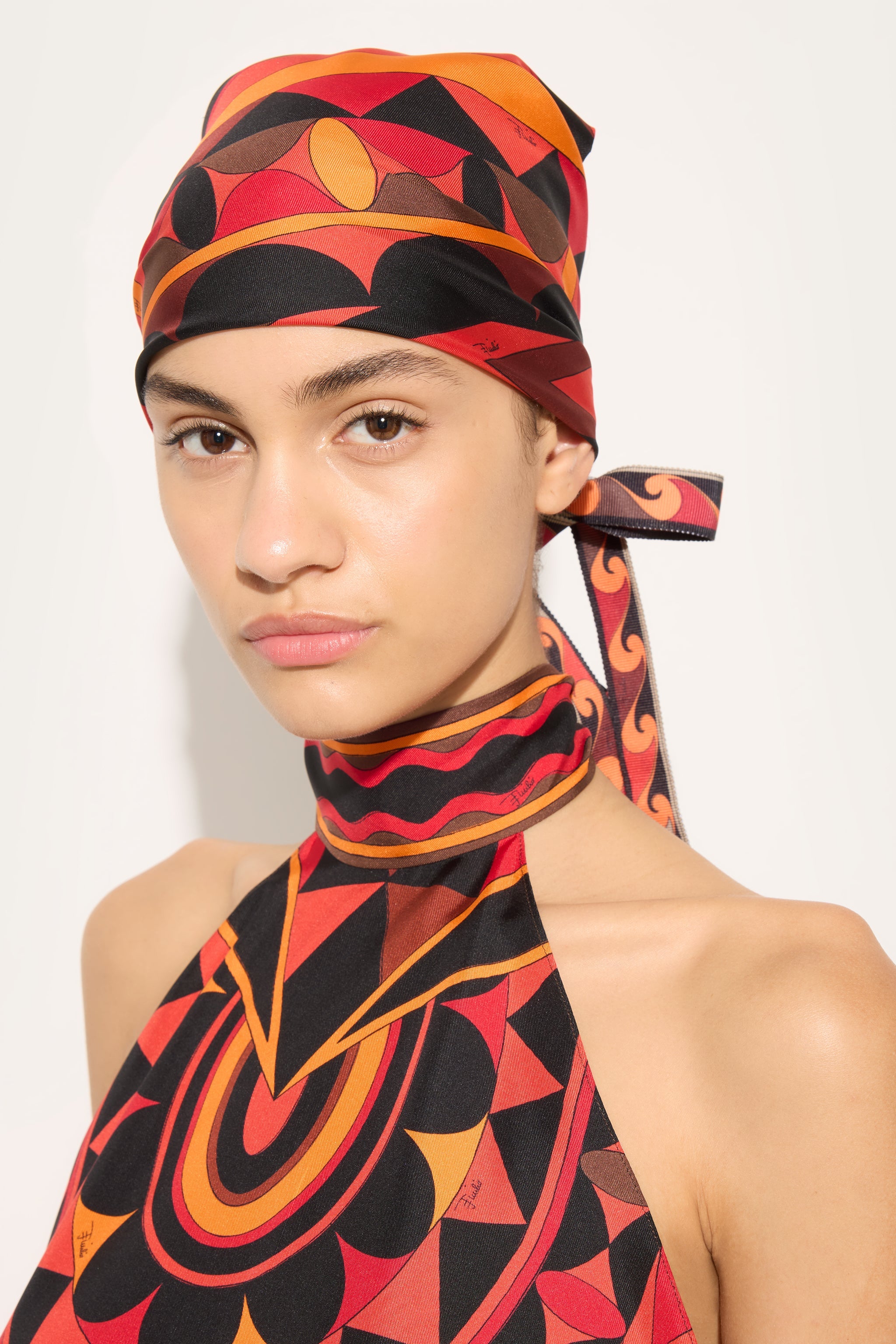Emilio Pucci Bandana soie Manuba orange/noir OS