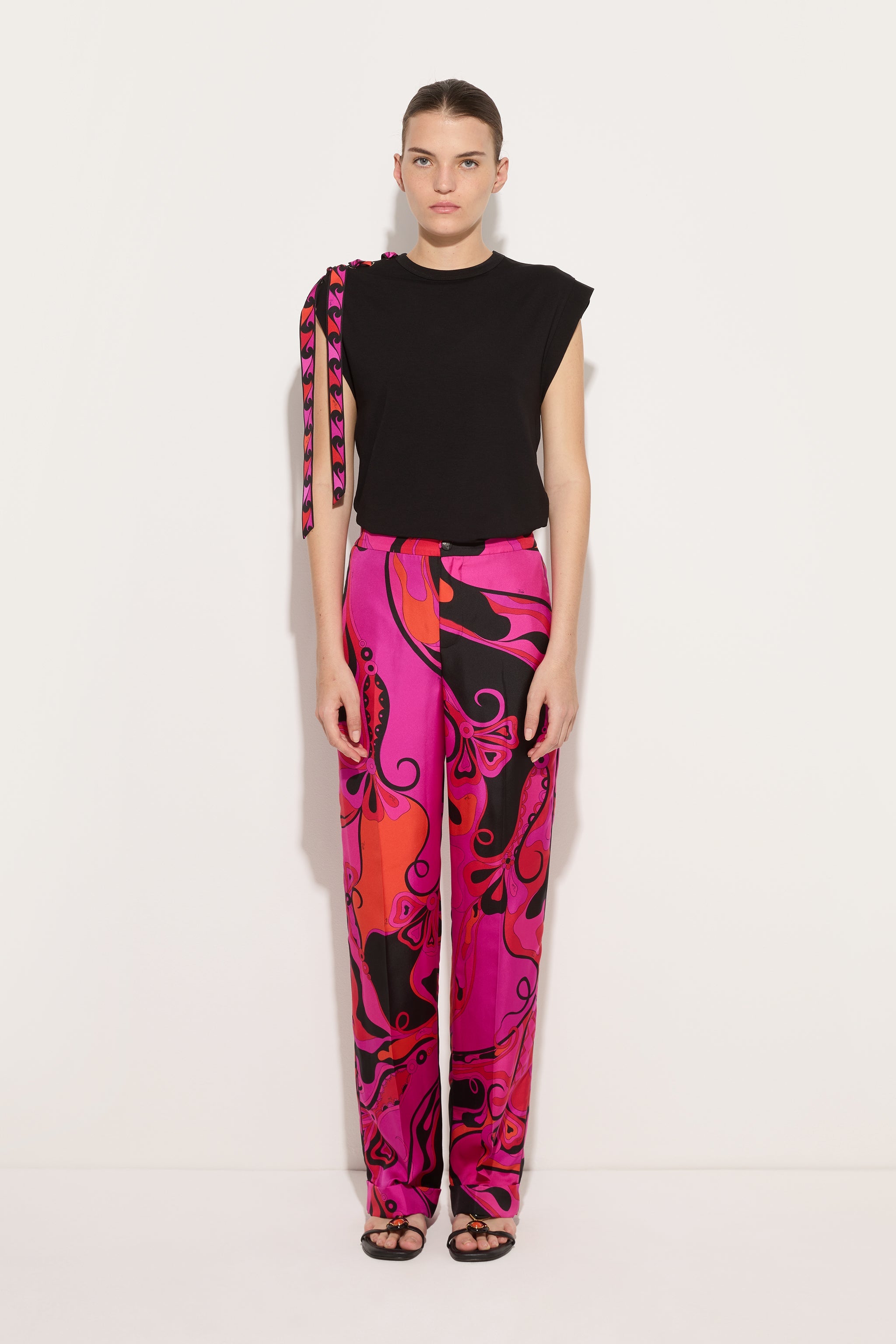 Emilio Pucci Orchidee pantalon soie large fuchsia noir