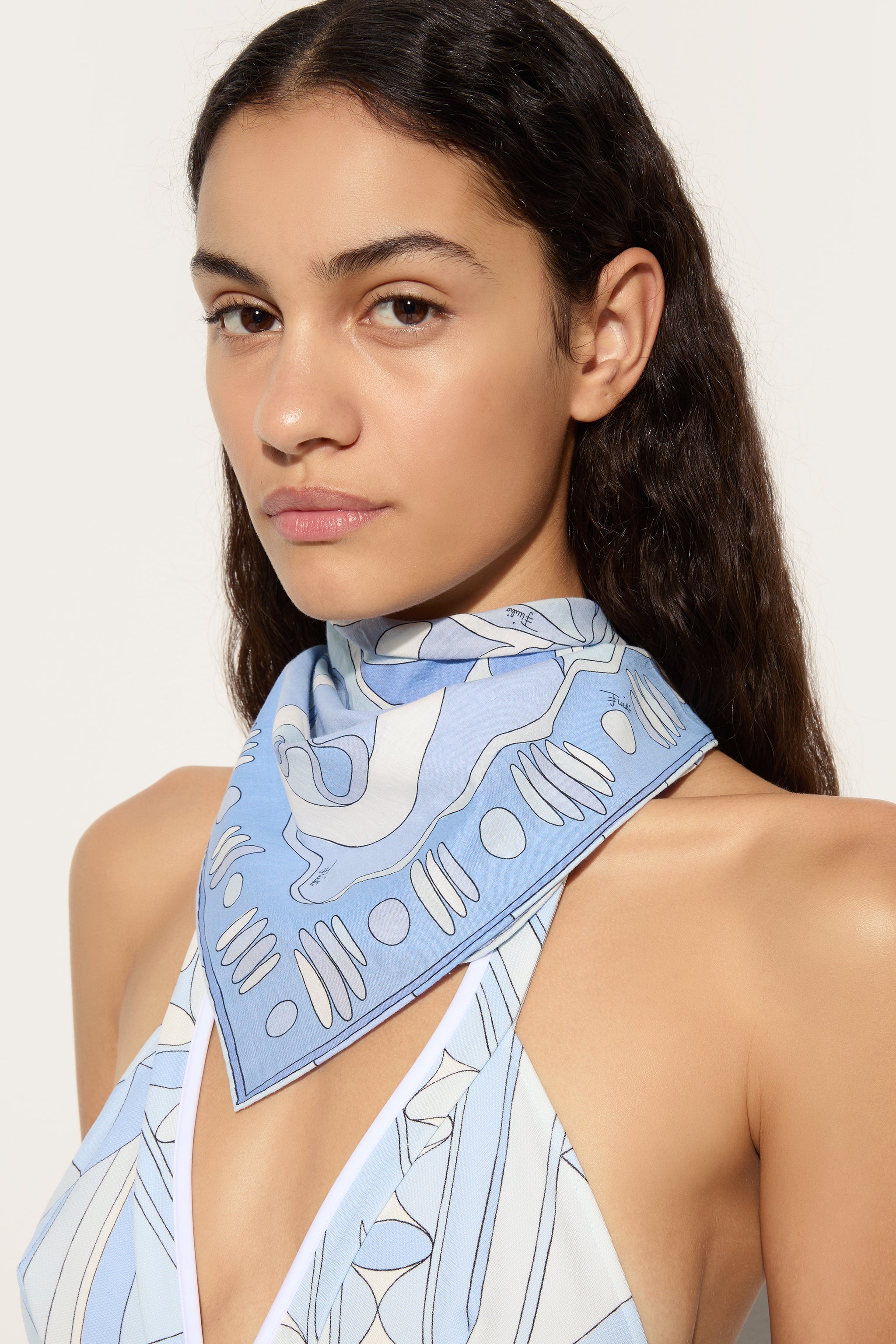 Emilio Pucci Angoli Carré coton bleu clair OS