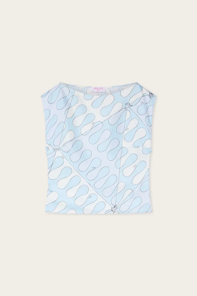 Emilio Pucci Leocorno top en soie bleu clair