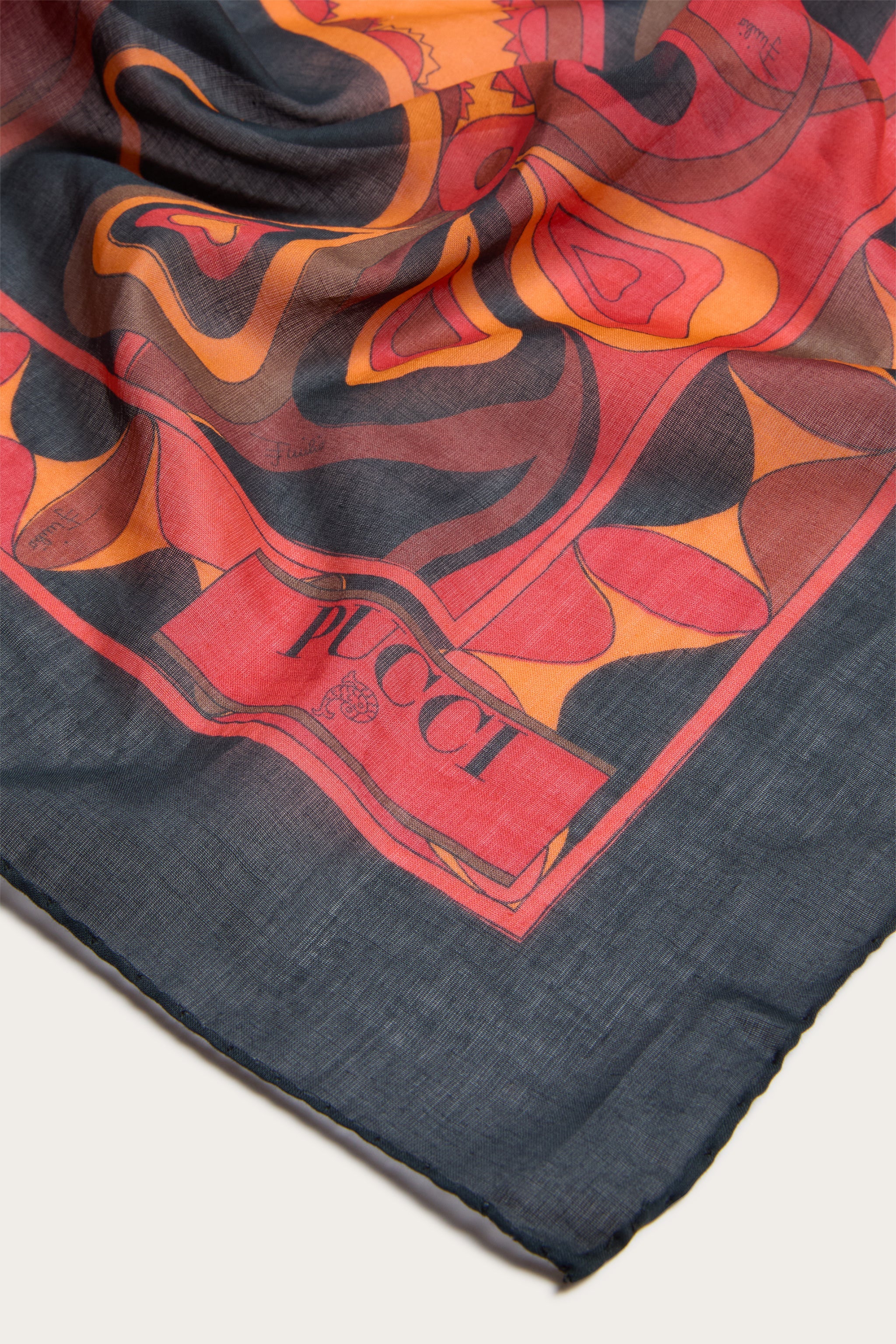 Emilio Pucci Pareo coton orange noir 90x180 Orchidee