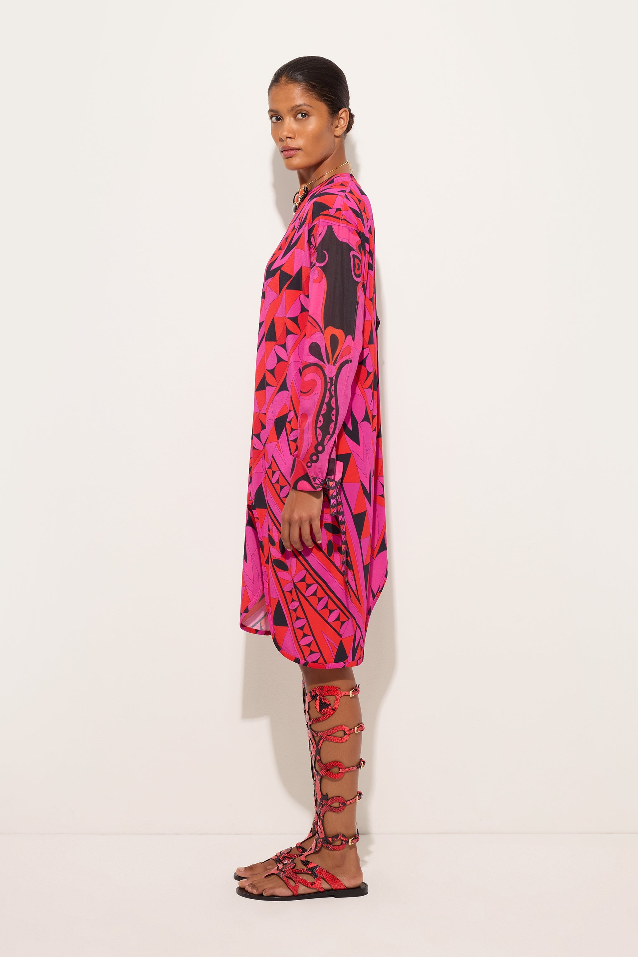 Emilio Pucci Manuba robe fuchsia noir jersey viscose manches longues