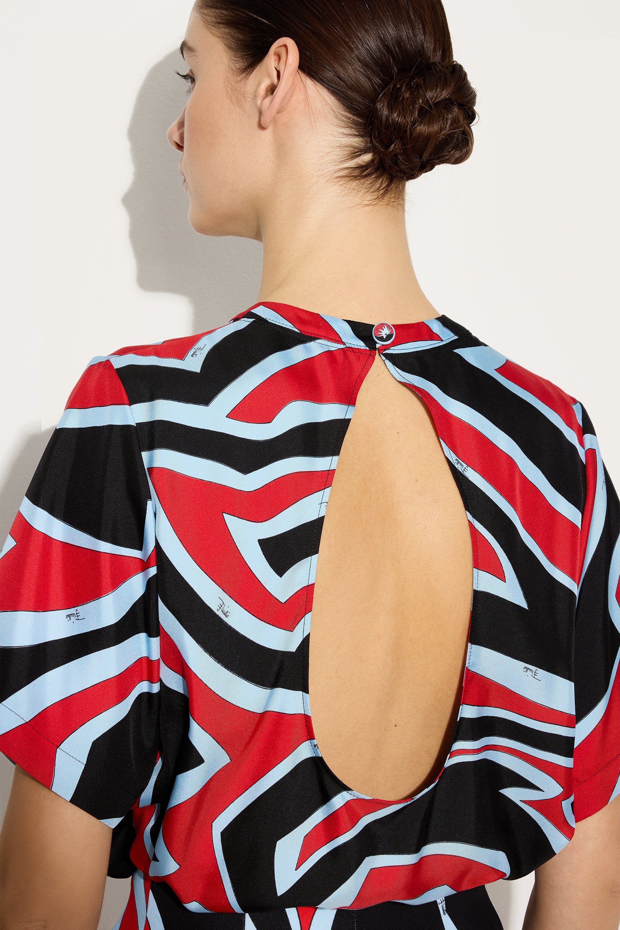 Emilio Pucci Labirinto top soie rouge bleu