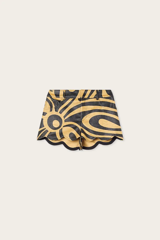 Emilio Pucci Short Raffia Beige/Noir Bords Festonnés
