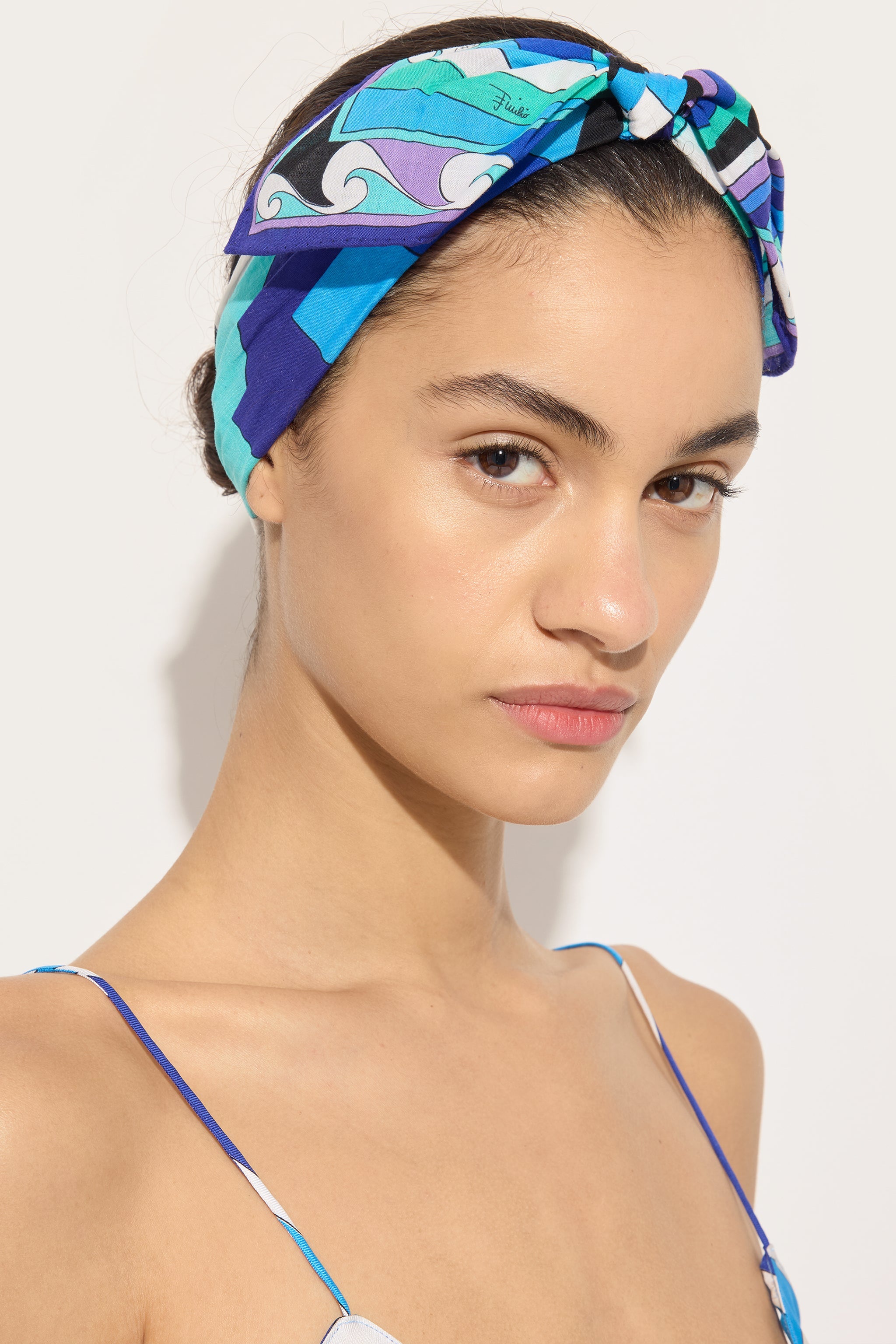 Emilio Pucci Iride bandeau cheveux turquoise bleu coton
