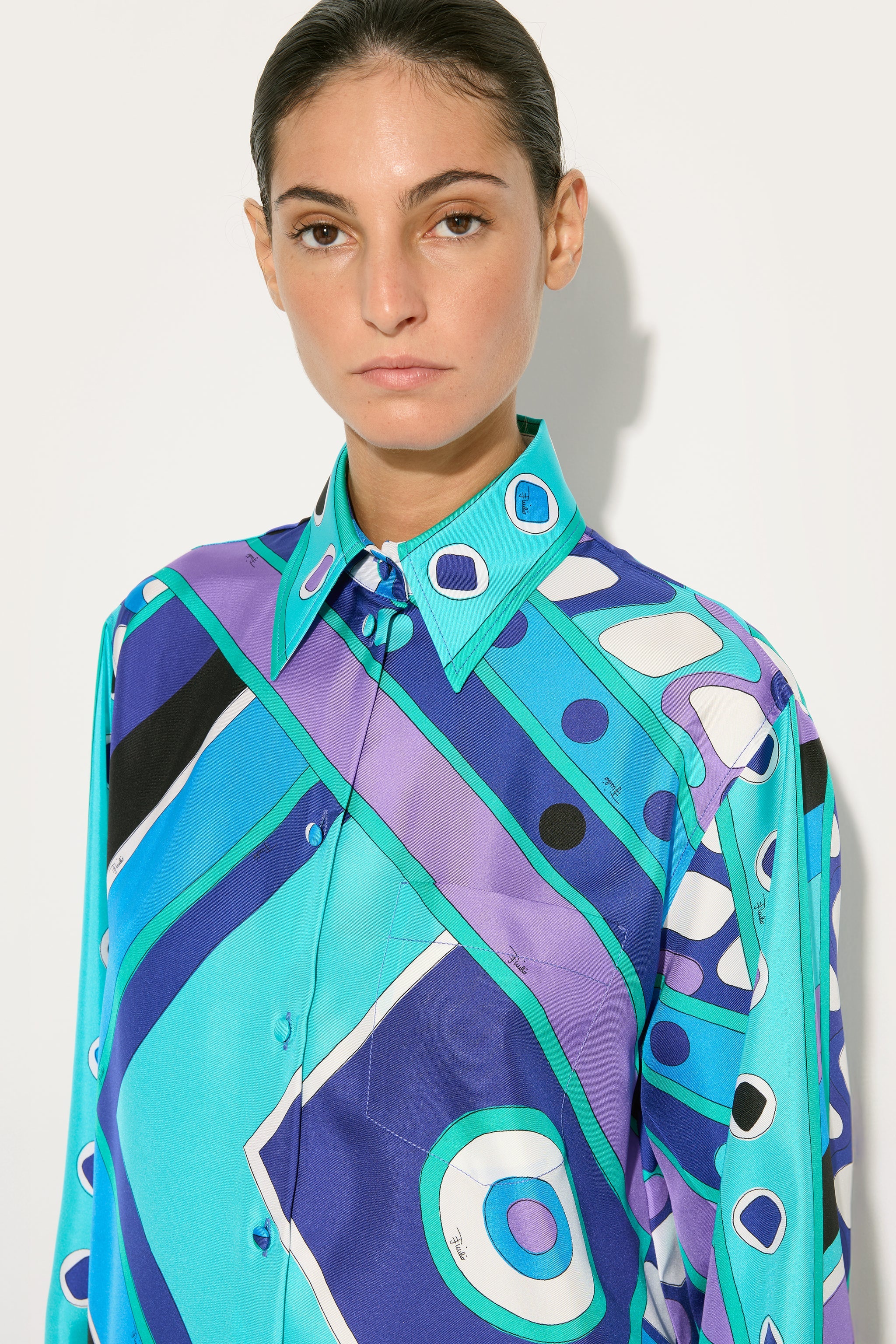 Emilio Pucci Vivara chemise soie turquoise S