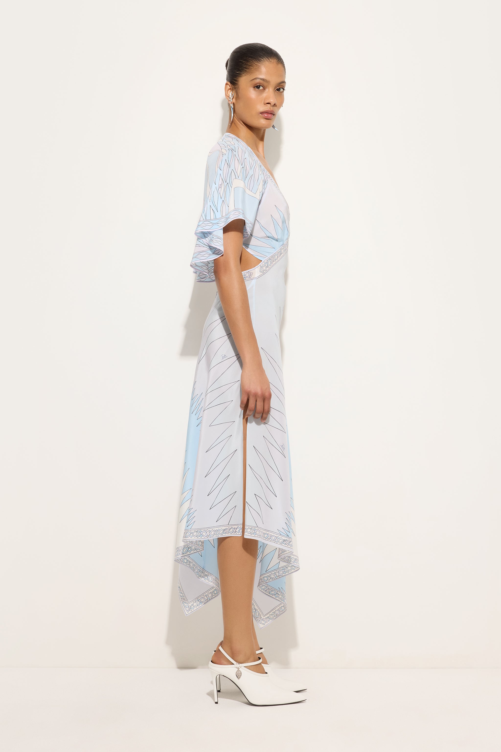Emilio Pucci Drago robe longue bleu clair soie 38-48