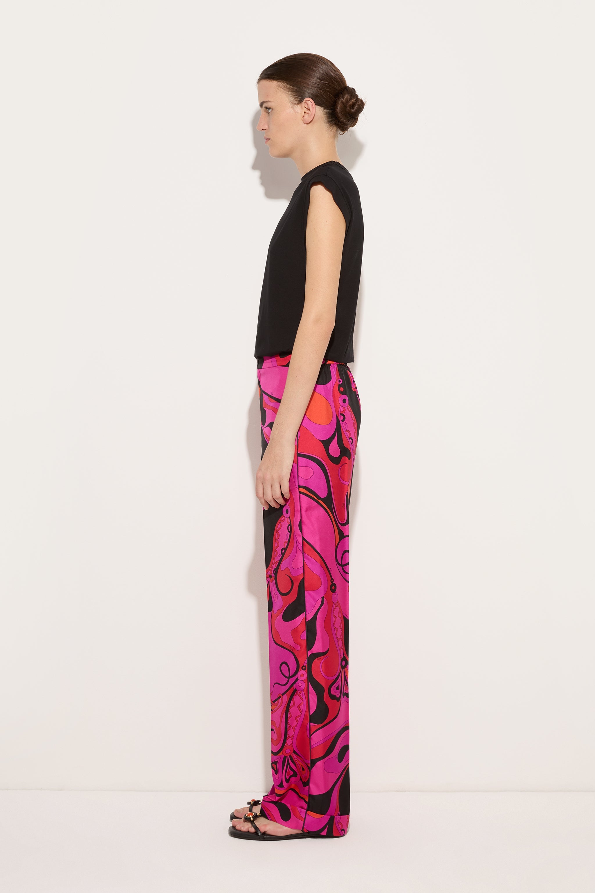 Emilio Pucci Orchidee pantalon soie large fuchsia noir